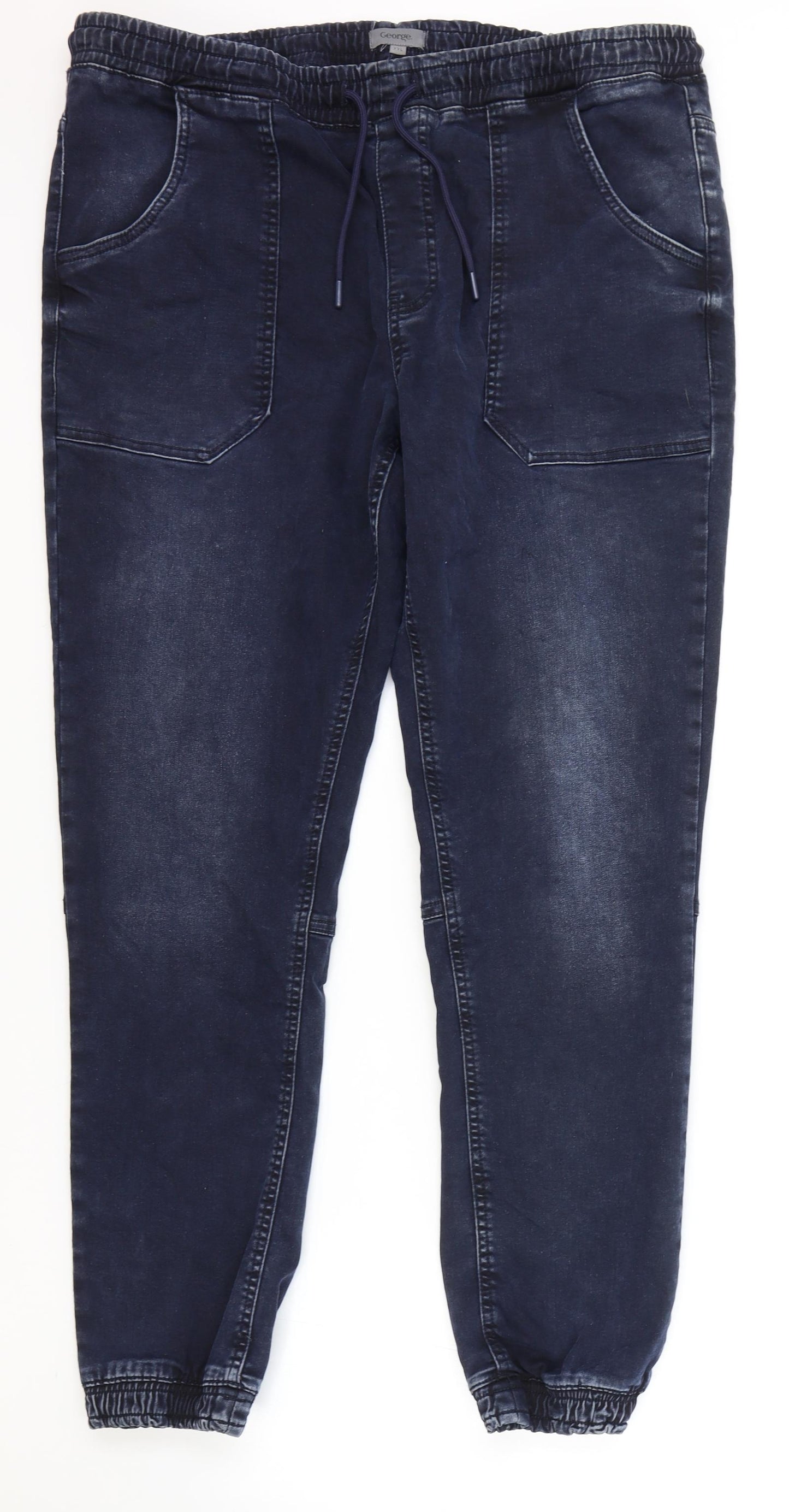 George Mens Blue Cotton Jogger Trousers Size 2XL L30 in Regular Drawstring - Distressed