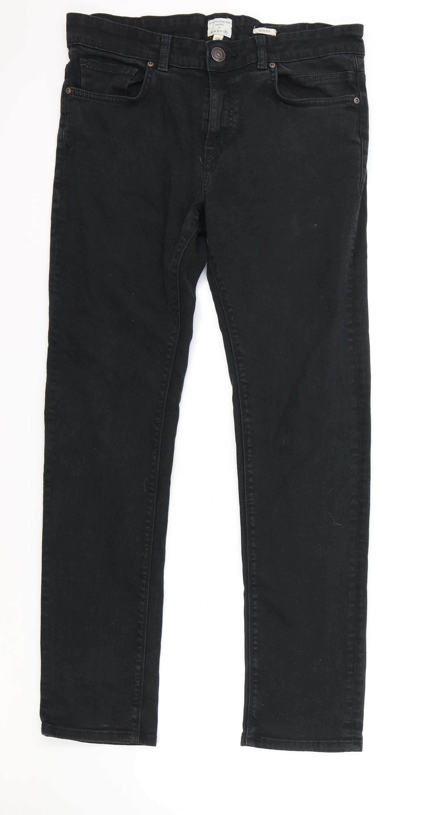 Easy Mens Black Cotton Skinny Jeans Size 32 L20 in Regular Zip
