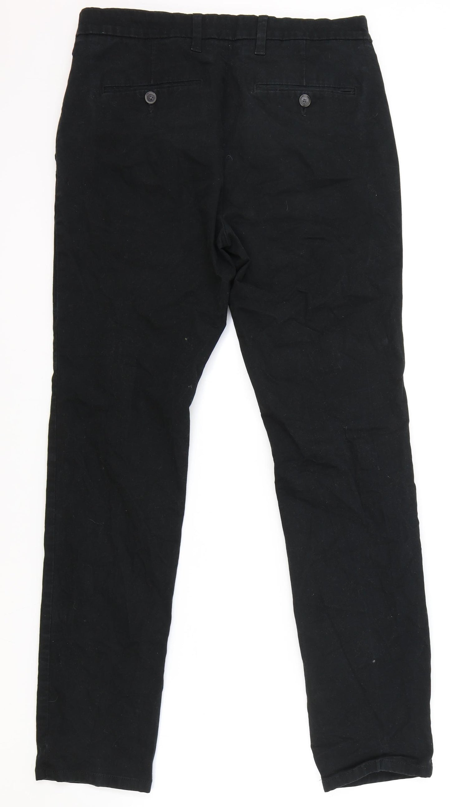 Marks and Spencer Mens Black Cotton Chino Trousers Size 32 in L33 in Regular Button