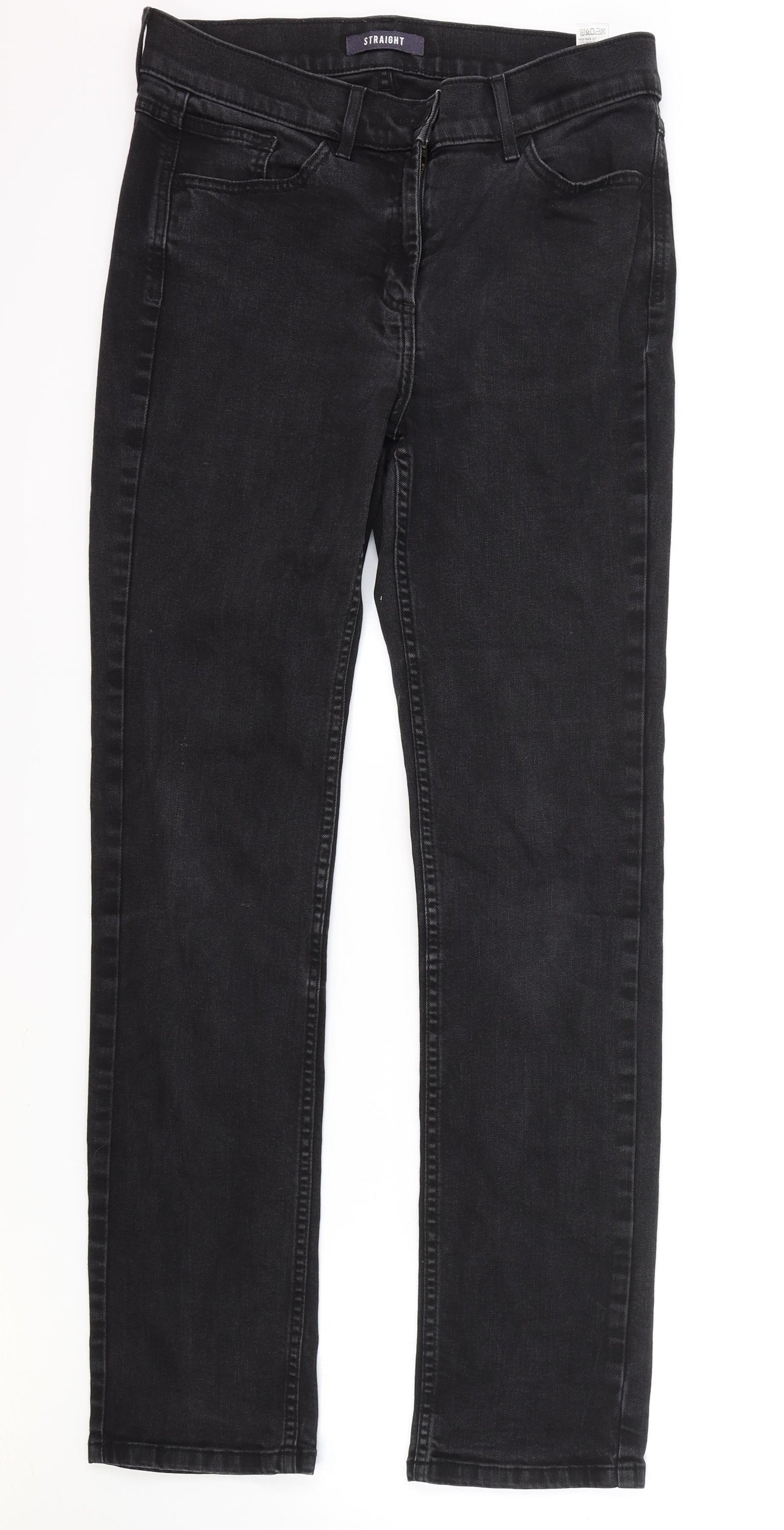Marks and Spencer Womens Black Cotton Straight Jeans Size 12 L30 in Regular Zip