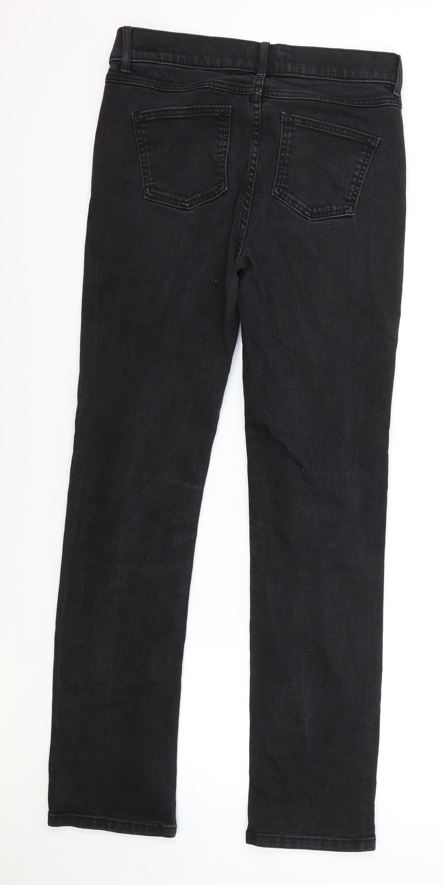 Marks and Spencer Womens Black Cotton Straight Jeans Size 12 L30 in Regular Zip