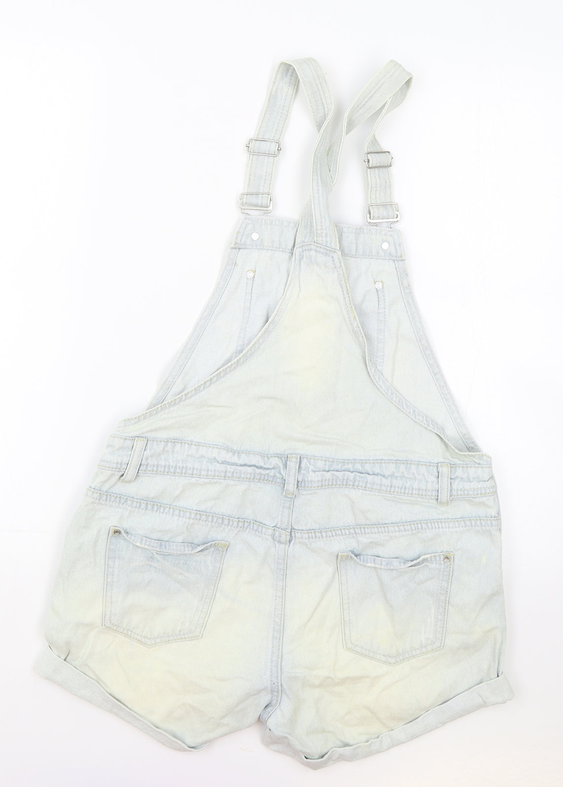 Primark Womens Blue Cotton Dungaree One-Piece Size 12 Button - Distressed