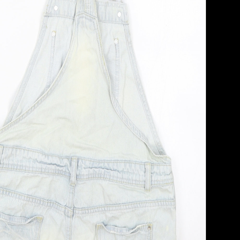 Primark Womens Blue Cotton Dungaree One-Piece Size 12 Button - Distressed