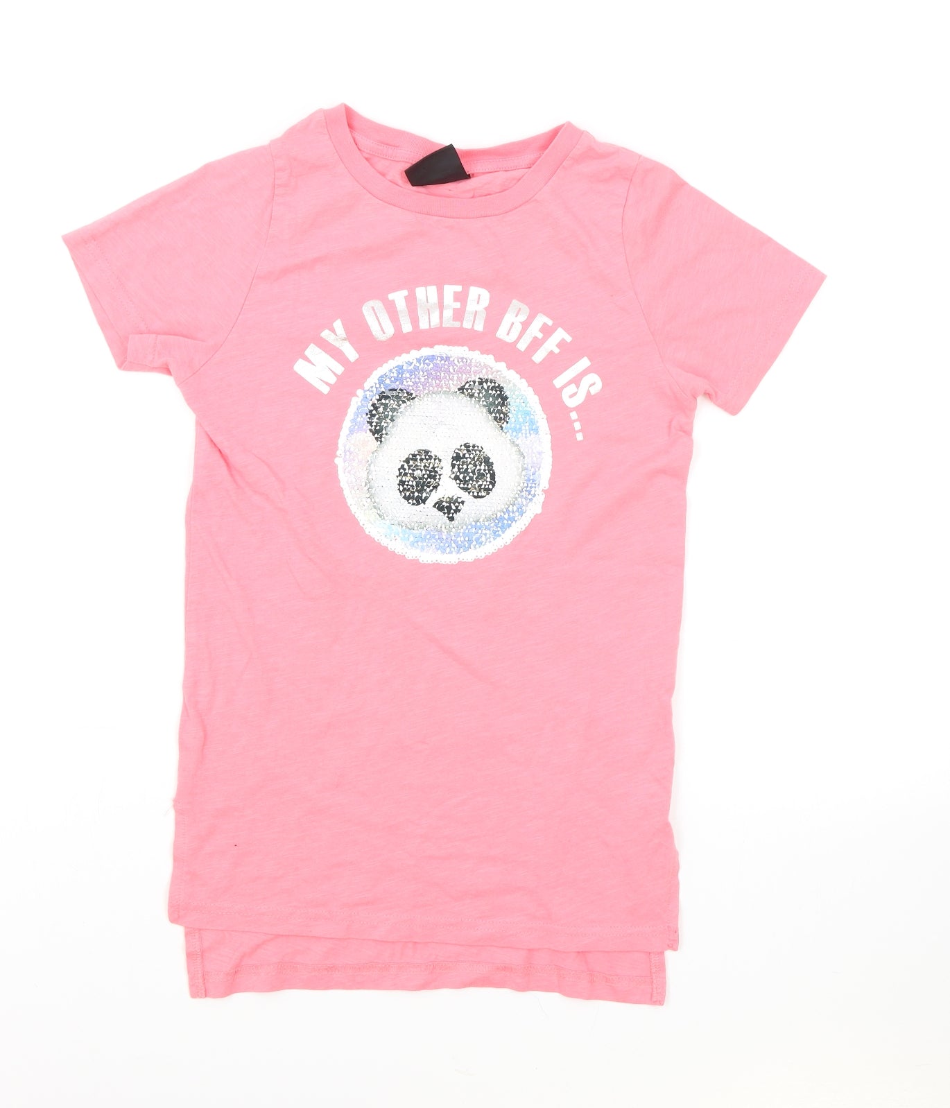 Preworn Girls Pink Cotton Basic T-Shirt Size 10-11 Years Round Neck Pullover