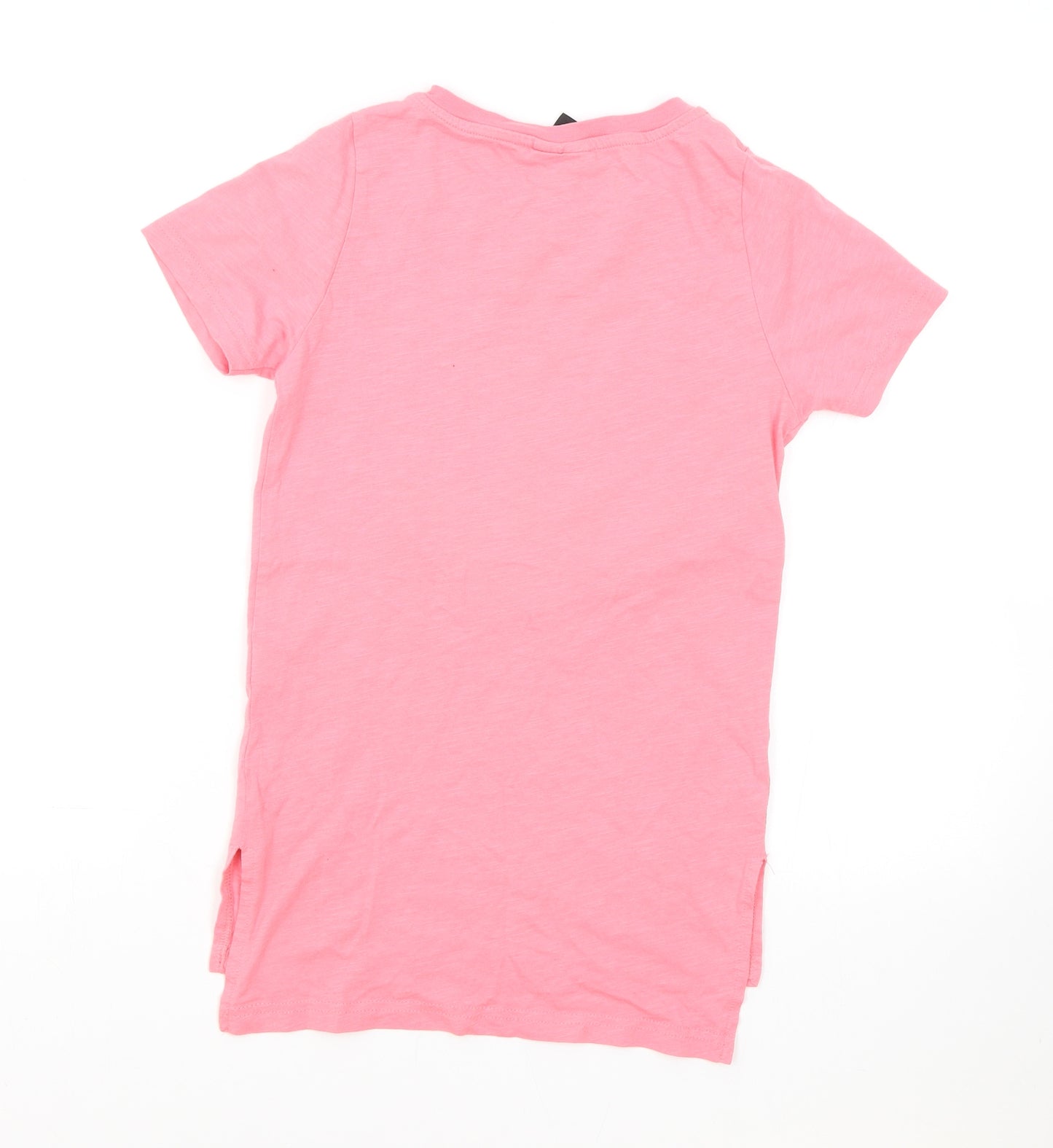 Preworn Girls Pink Cotton Basic T-Shirt Size 10-11 Years Round Neck Pullover