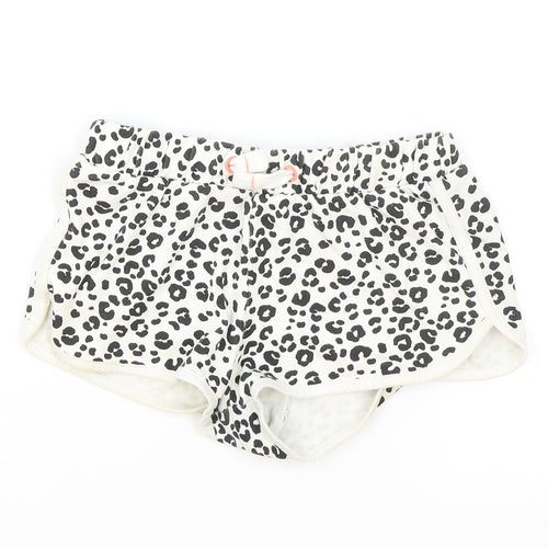 Marks and Spencer Girls White Animal Print Cotton Hot Pants Shorts Size 7-8 Years Regular Drawstring