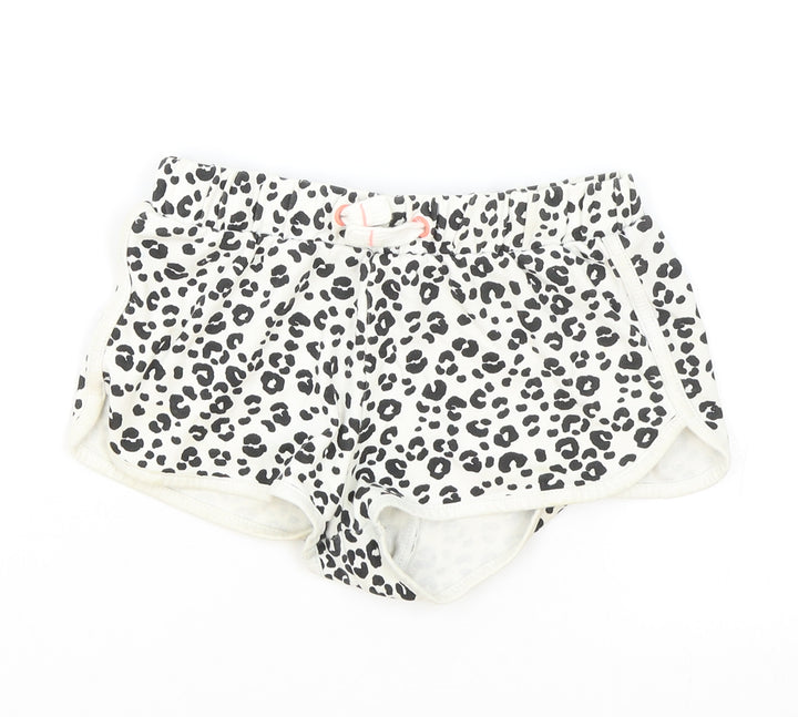 Marks and Spencer Girls White Animal Print Cotton Hot Pants Shorts Size 7-8 Years Regular Drawstring