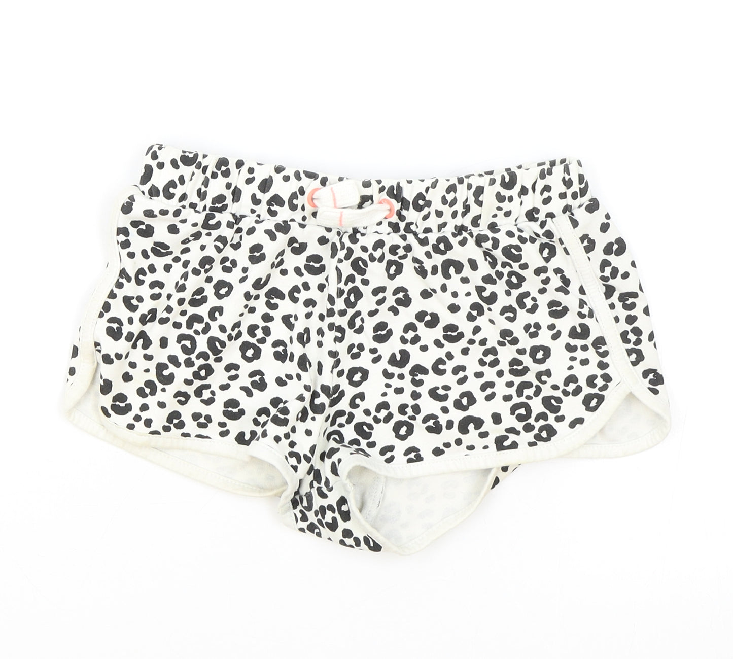 Marks and Spencer Girls White Animal Print Cotton Hot Pants Shorts Size 7-8 Years Regular Drawstring