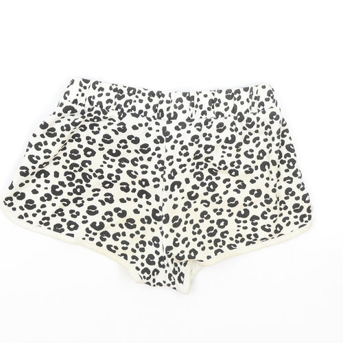 Marks and Spencer Girls White Animal Print Cotton Hot Pants Shorts Size 7-8 Years Regular Drawstring