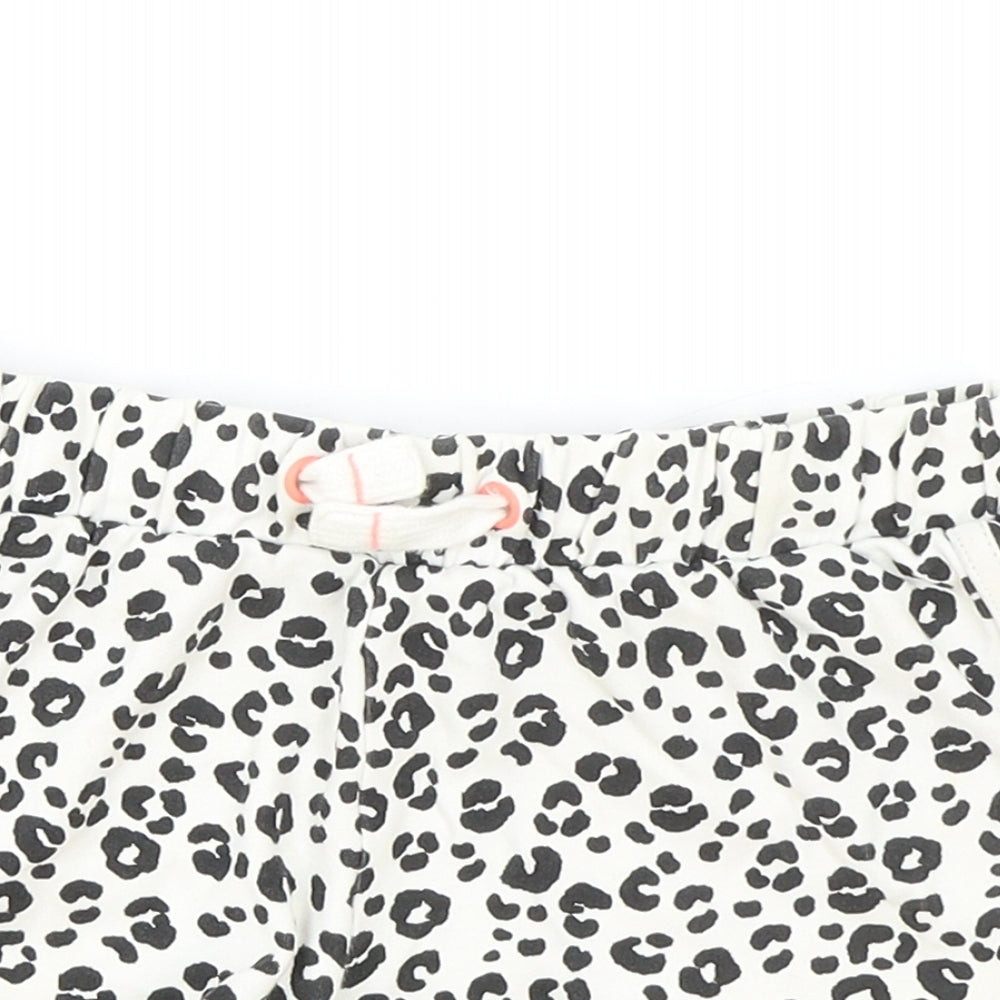 Marks and Spencer Girls White Animal Print Cotton Hot Pants Shorts Size 7-8 Years Regular Drawstring