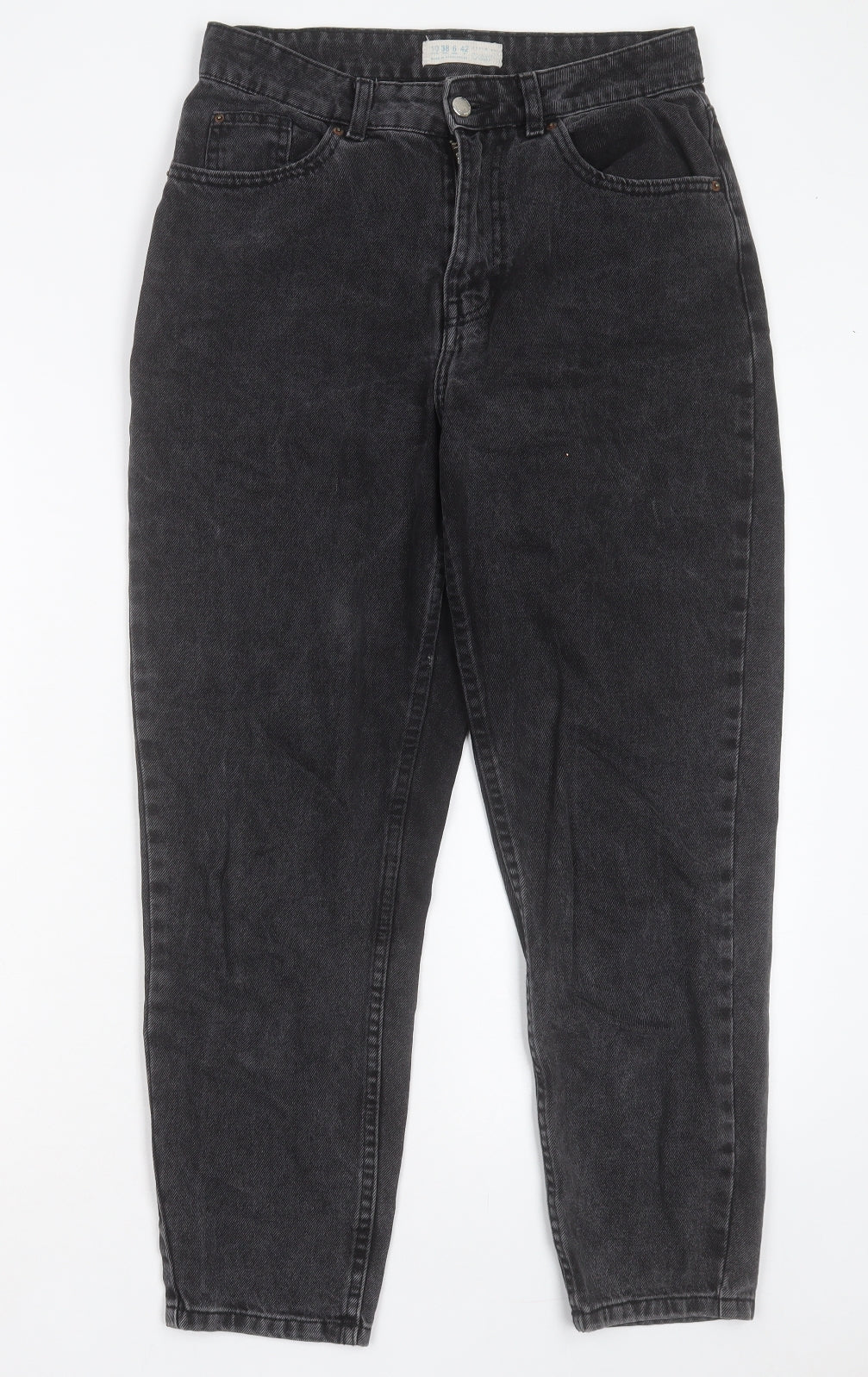 Primark Womens Black Cotton Mom Jeans Size 10 L26 in Regular Button