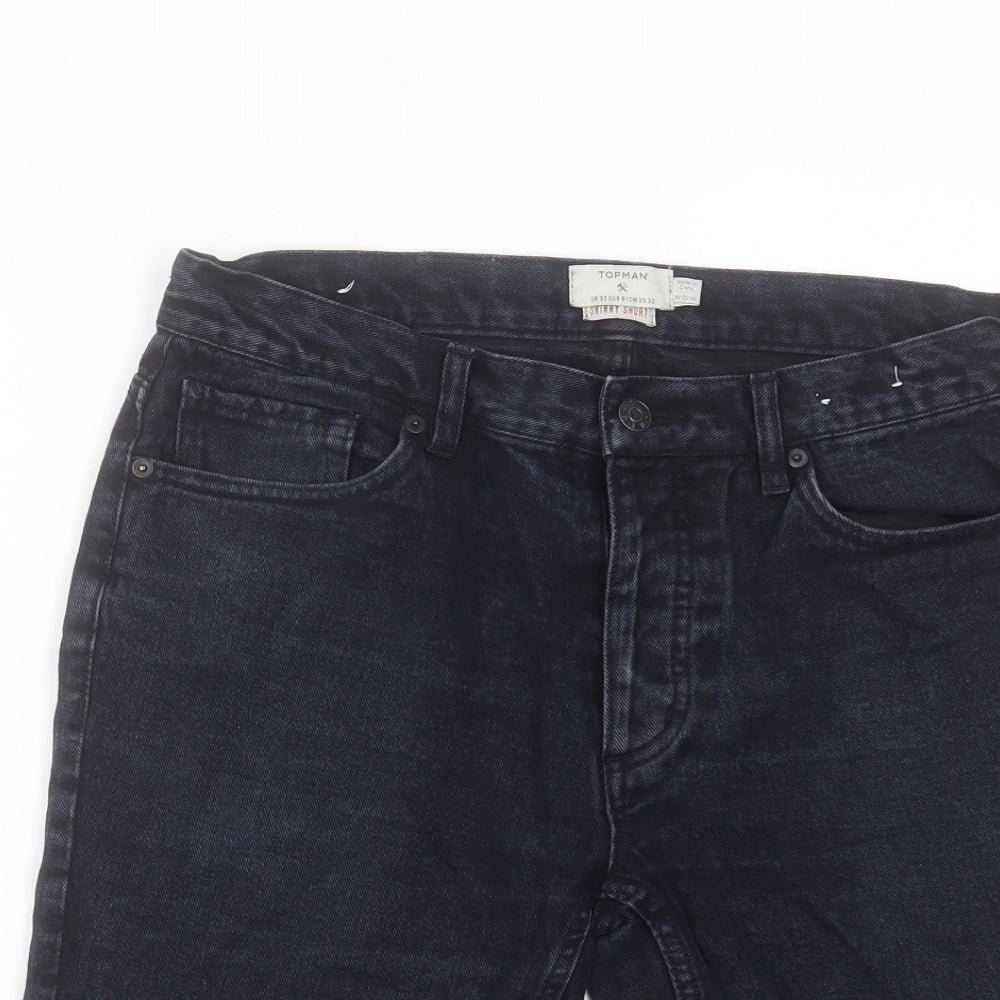 Topman Mens Blue Cotton Bermuda Shorts Size 32 in L14 in Regular Button