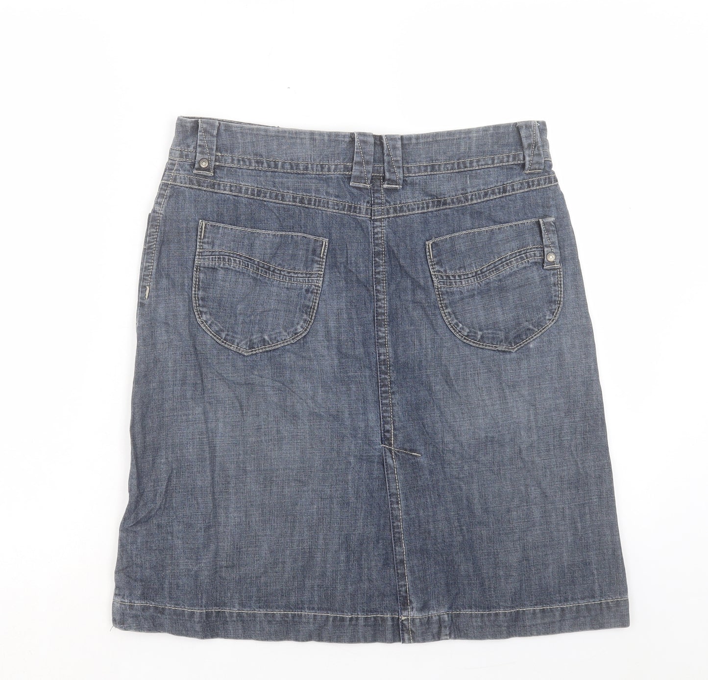 Marks and Spencer Womens Blue Cotton A-Line Skirt Size 8 Button