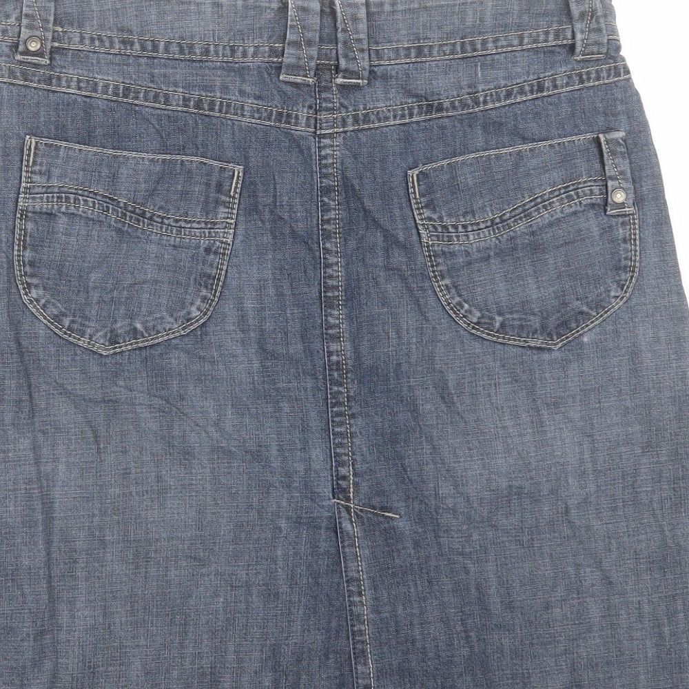 Marks and Spencer Womens Blue Cotton A-Line Skirt Size 8 Button