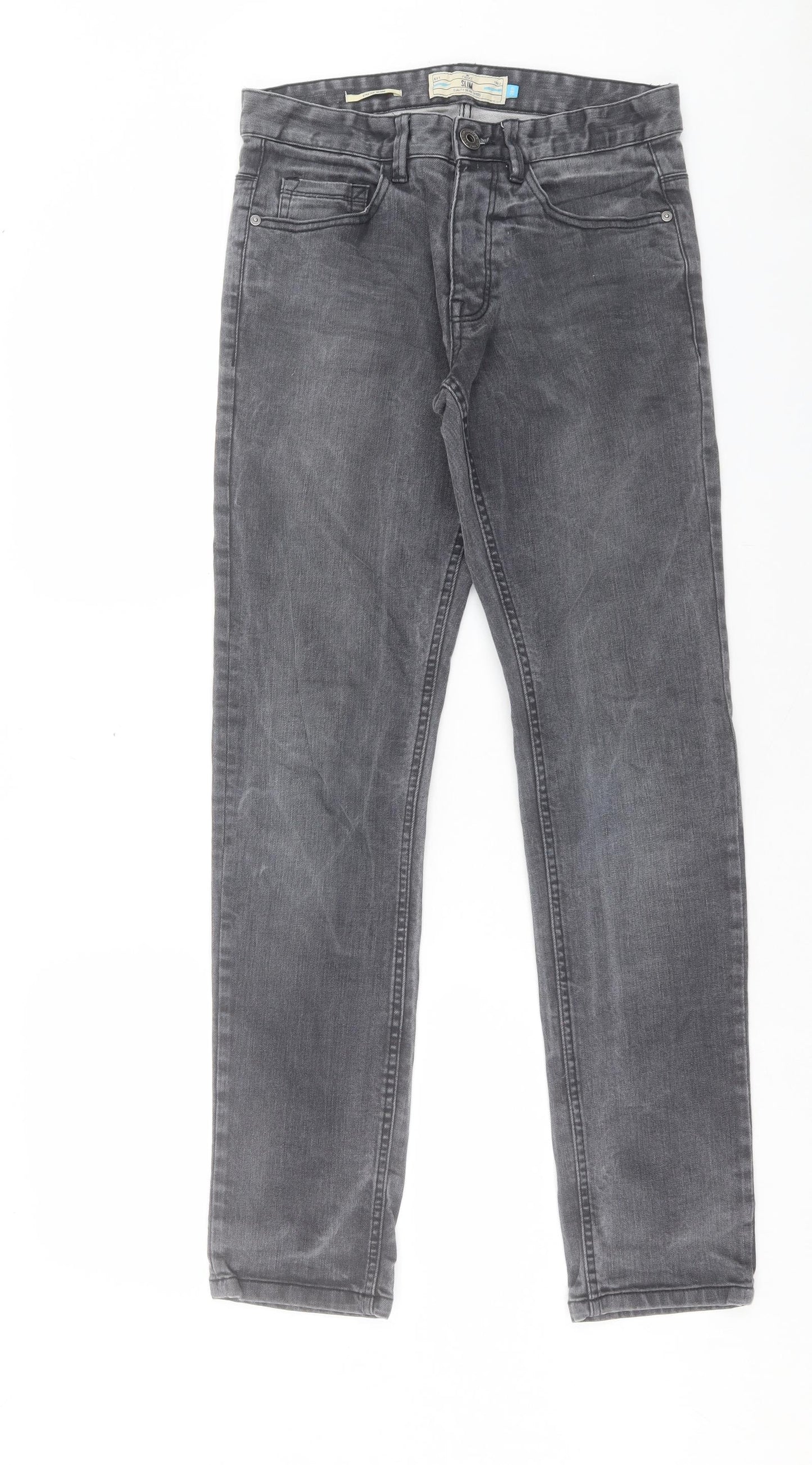 NEXT Mens Grey Cotton Straight Jeans Size 28 in L31 in Slim Button