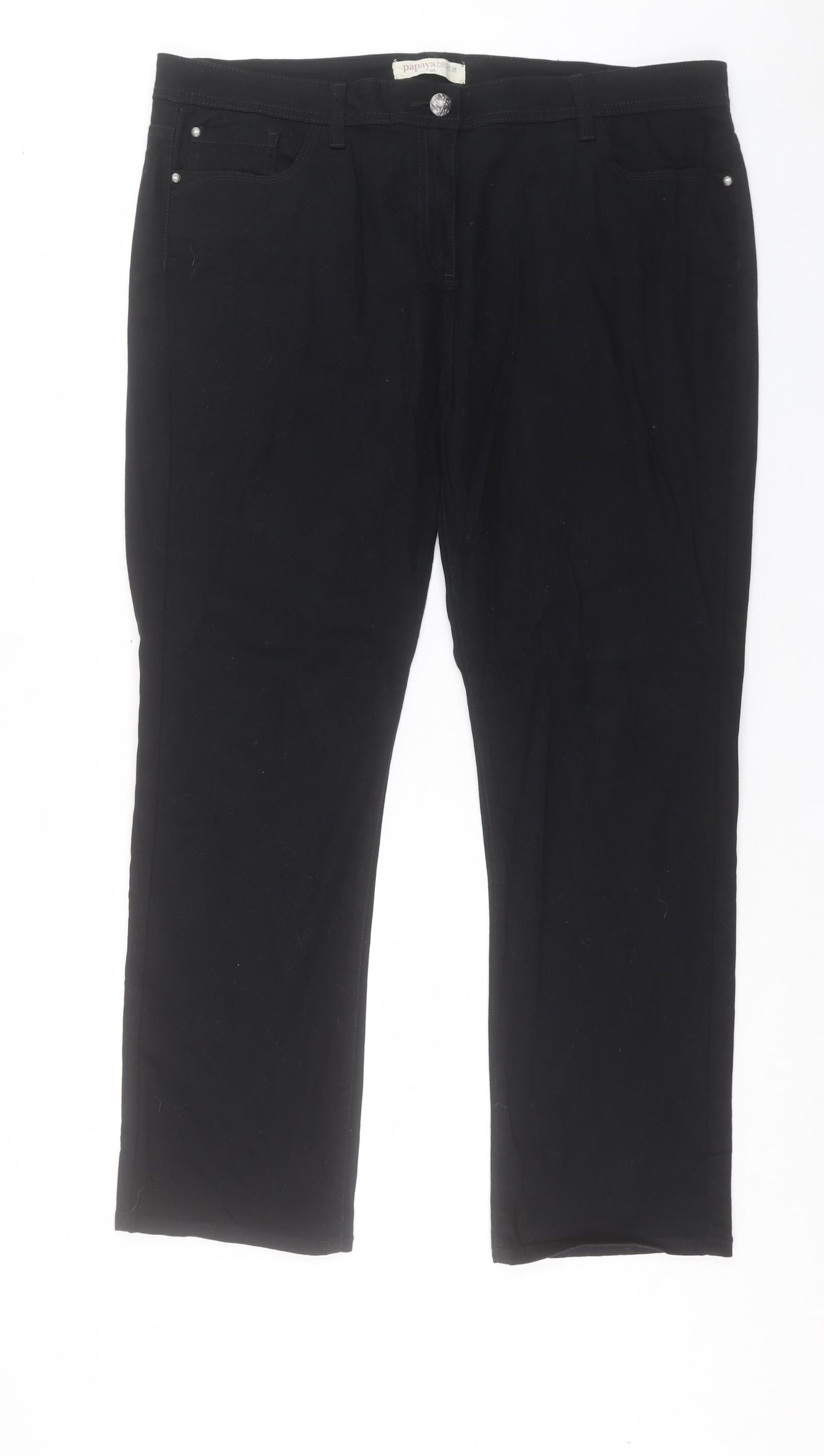 Papaya Womens Black Cotton Straight Jeans Size 20 L29 in Regular Button