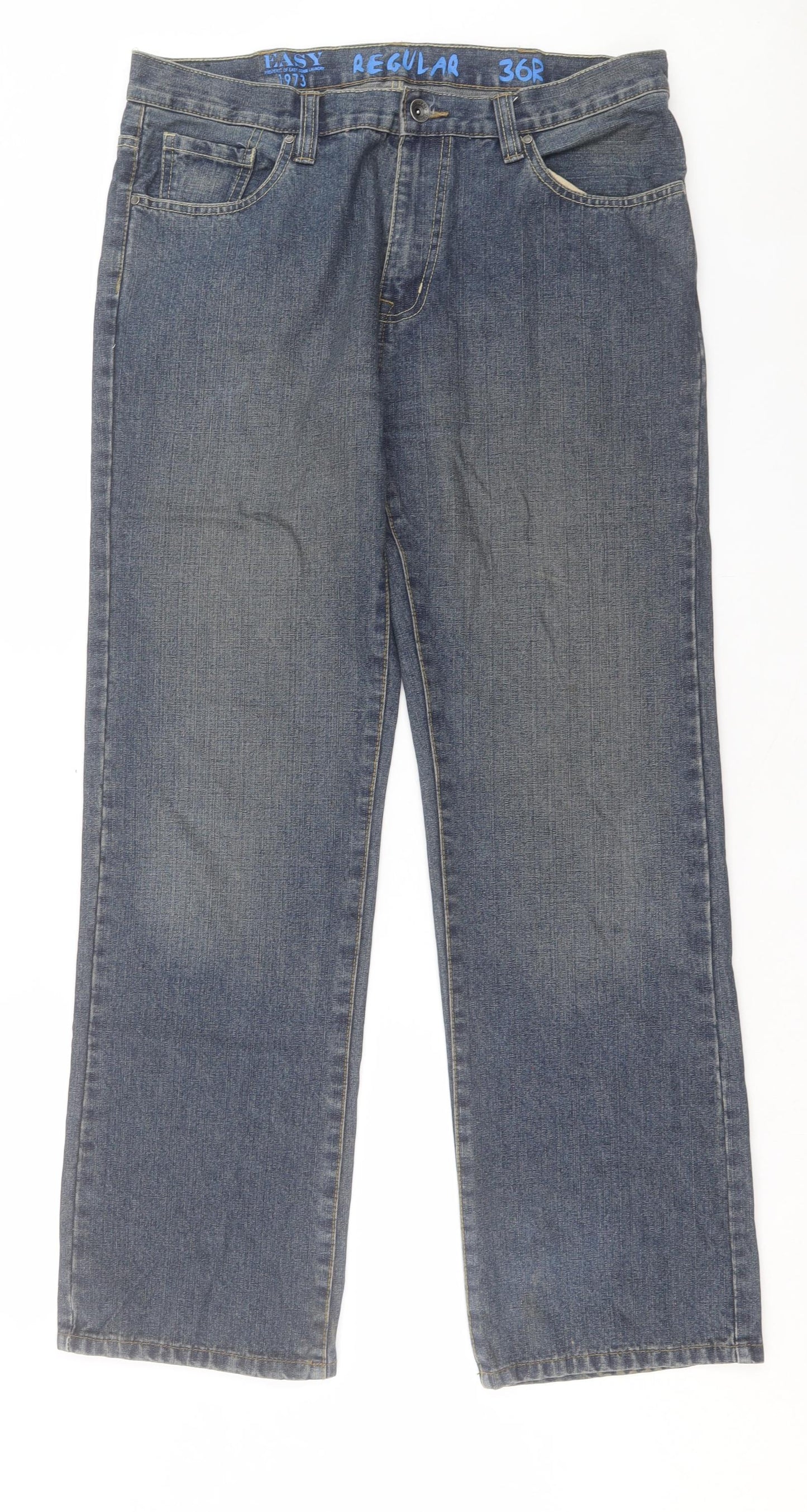 Matalan Mens Blue Cotton Straight Jeans Size 36 in L32 in Regular Button