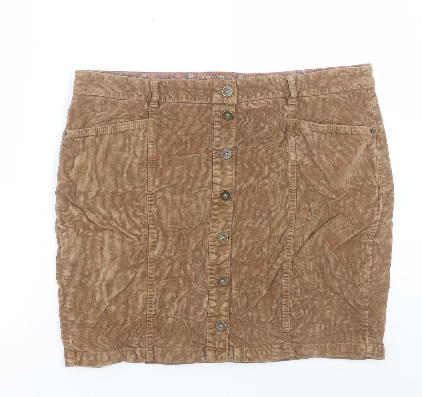 TU Womens Brown Cotton A-Line Skirt Size 16 Button