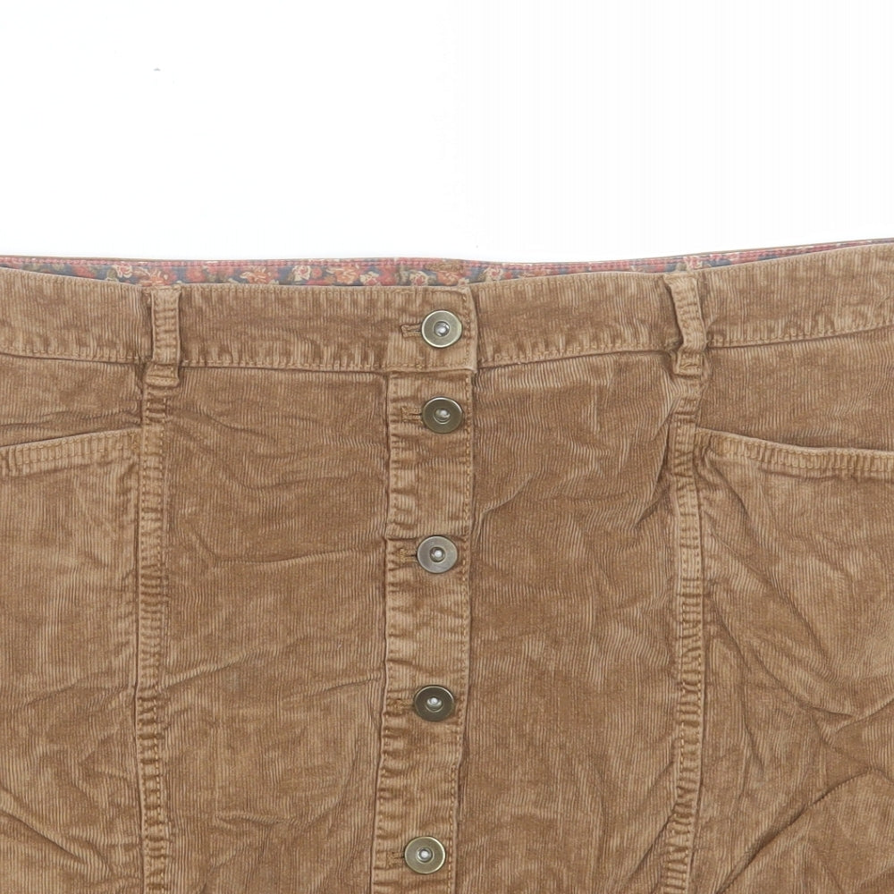 TU Womens Brown Cotton A-Line Skirt Size 16 Button