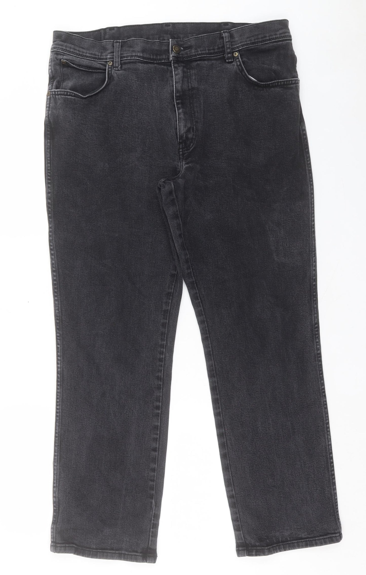 Wrangler Mens Black Cotton Straight Jeans Size 38 in L29 in Regular Button - Short Leg