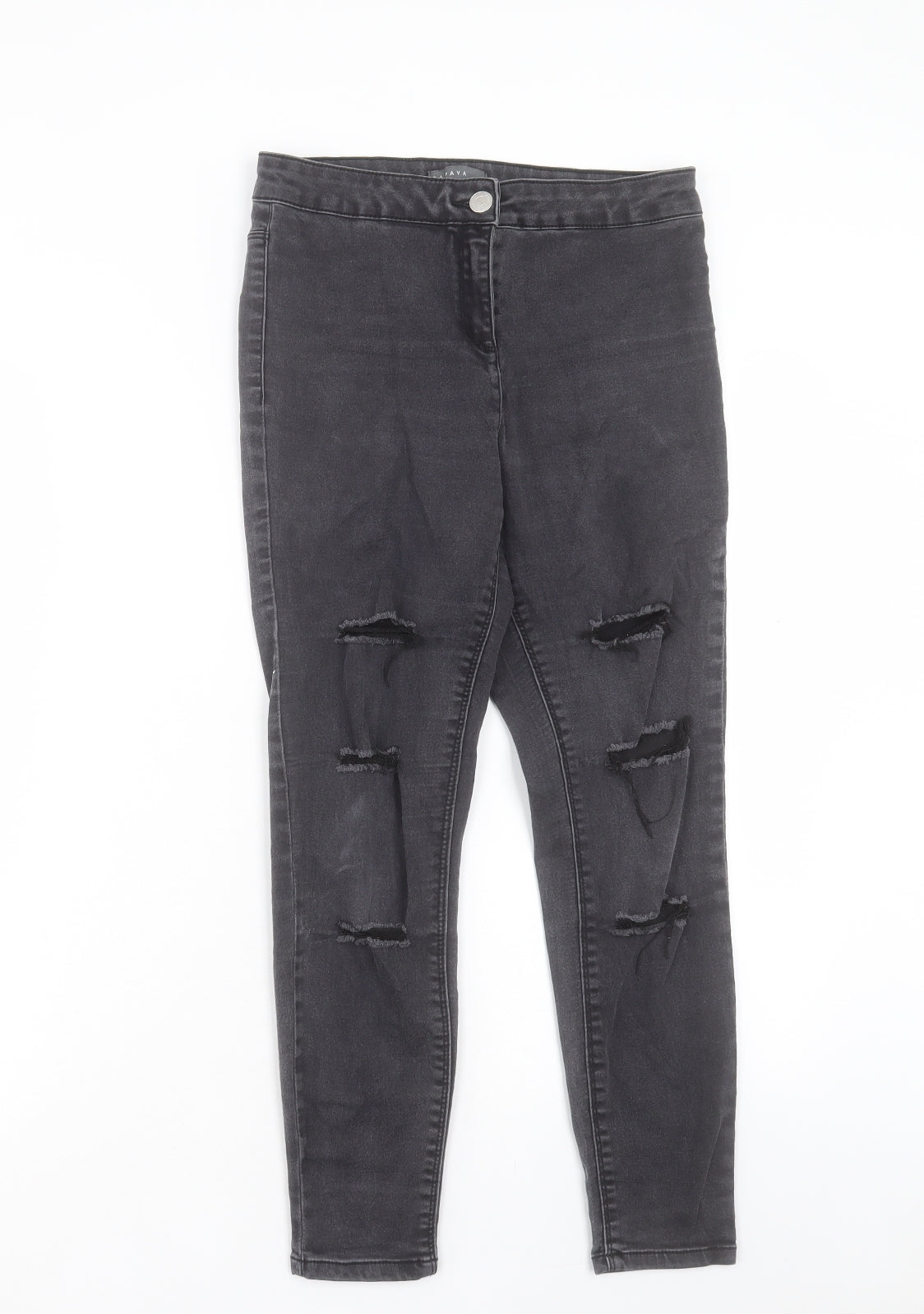 Papaya Womens Grey Cotton Skinny Jeans Size 10 L24 in Regular Button