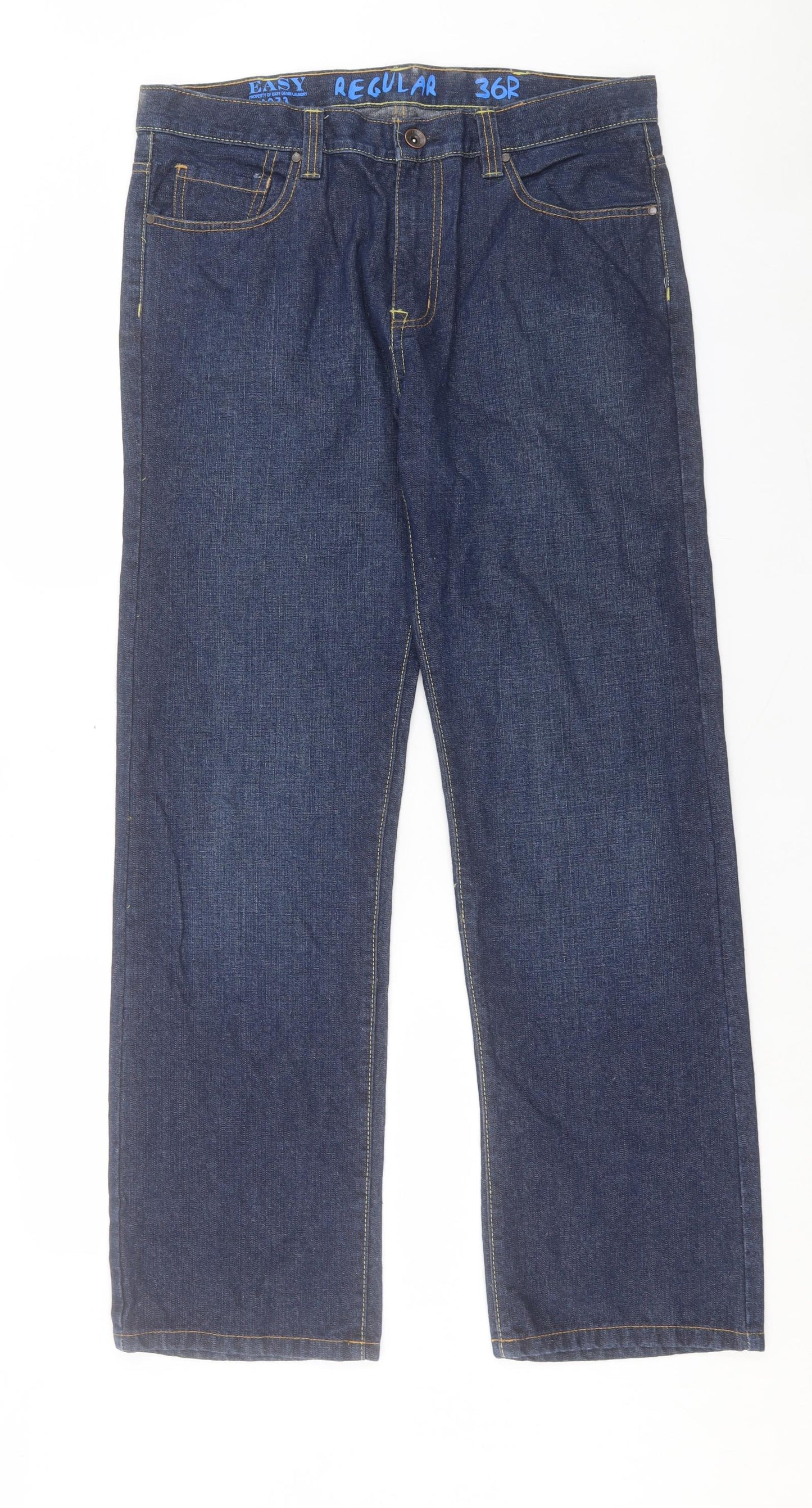 Matalan Mens Blue Cotton Straight Jeans Size 36 in L32 in Regular Button
