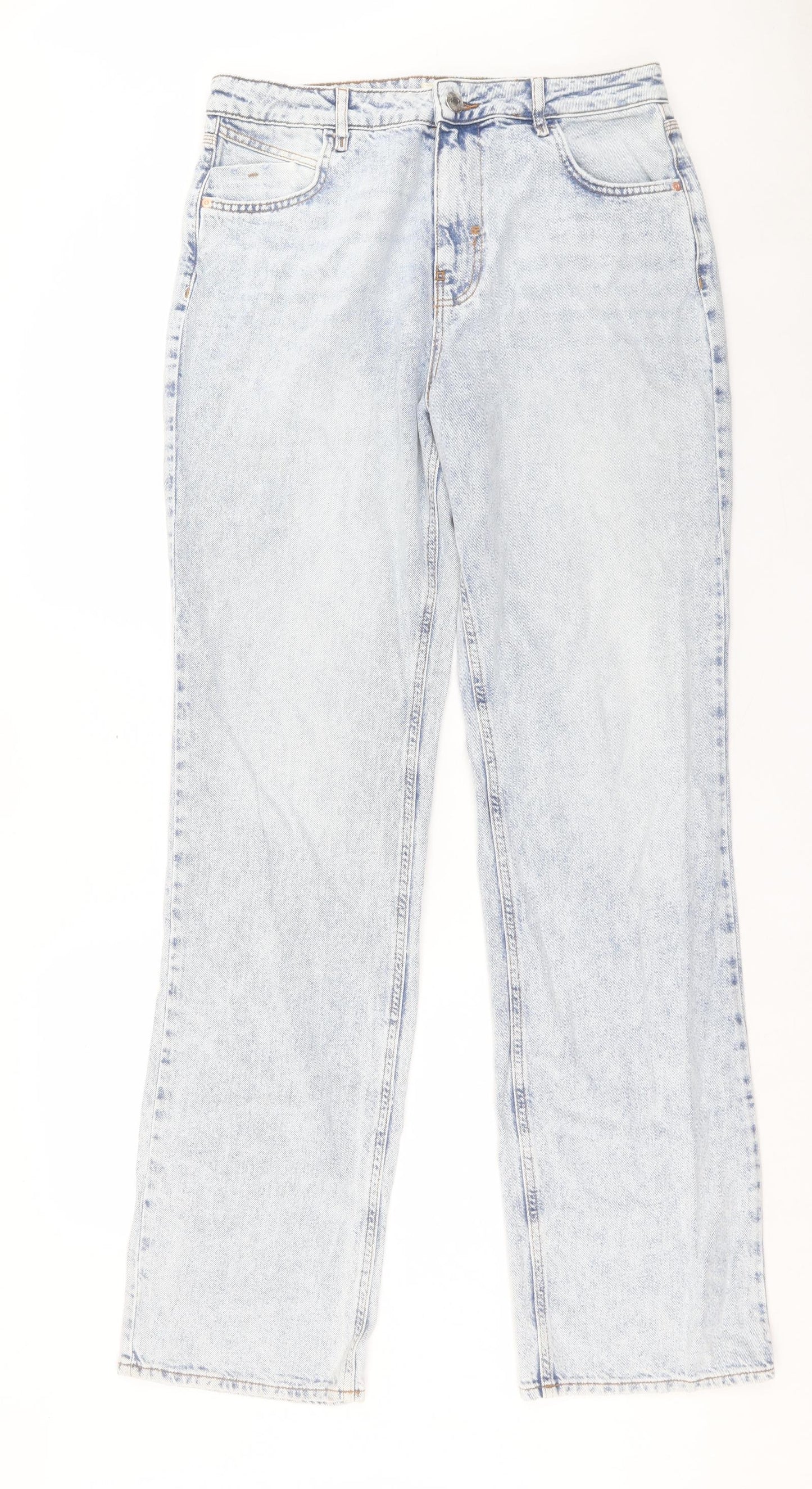 River Island Womens Blue Cotton Straight Jeans Size 12 L35 in Regular Button - Extra Long