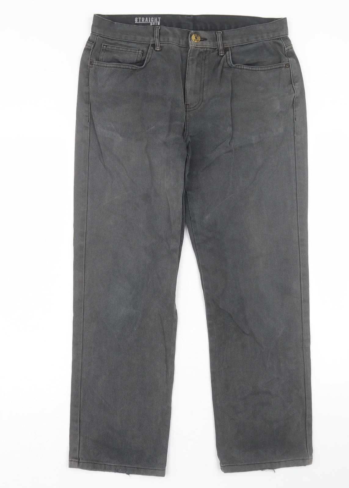 George Mens Black Cotton Straight Jeans Size 34 in L29 in Regular Button - Short Leg