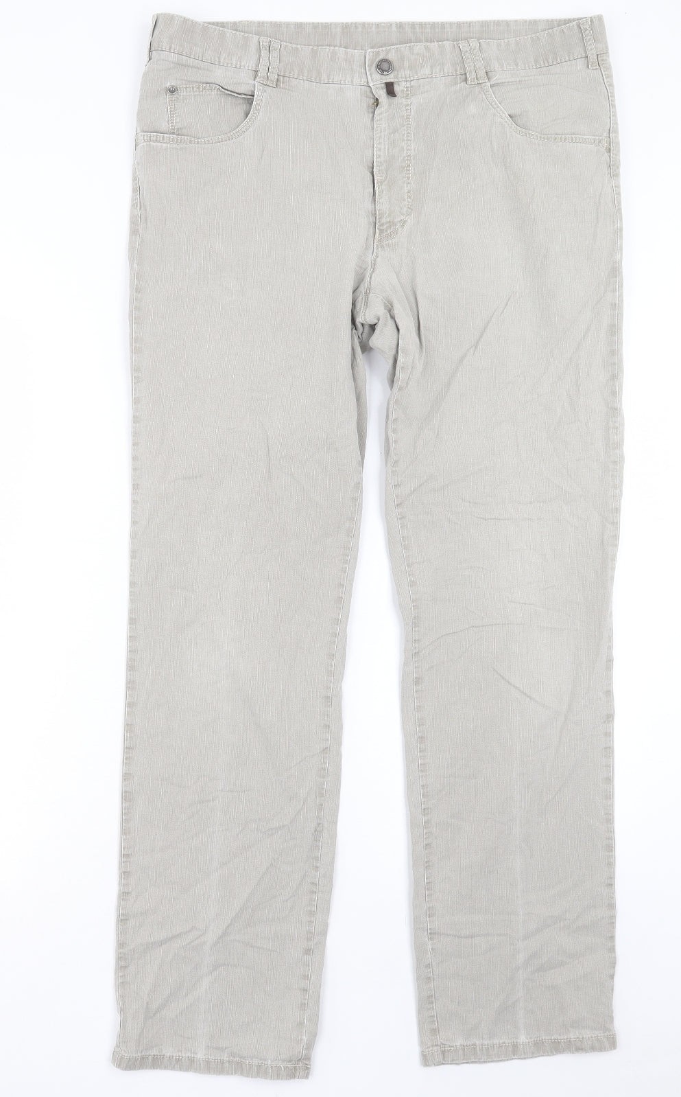 Meyer Mens Beige Cotton Trousers Size 38 in L32 in Regular Hook & Eye