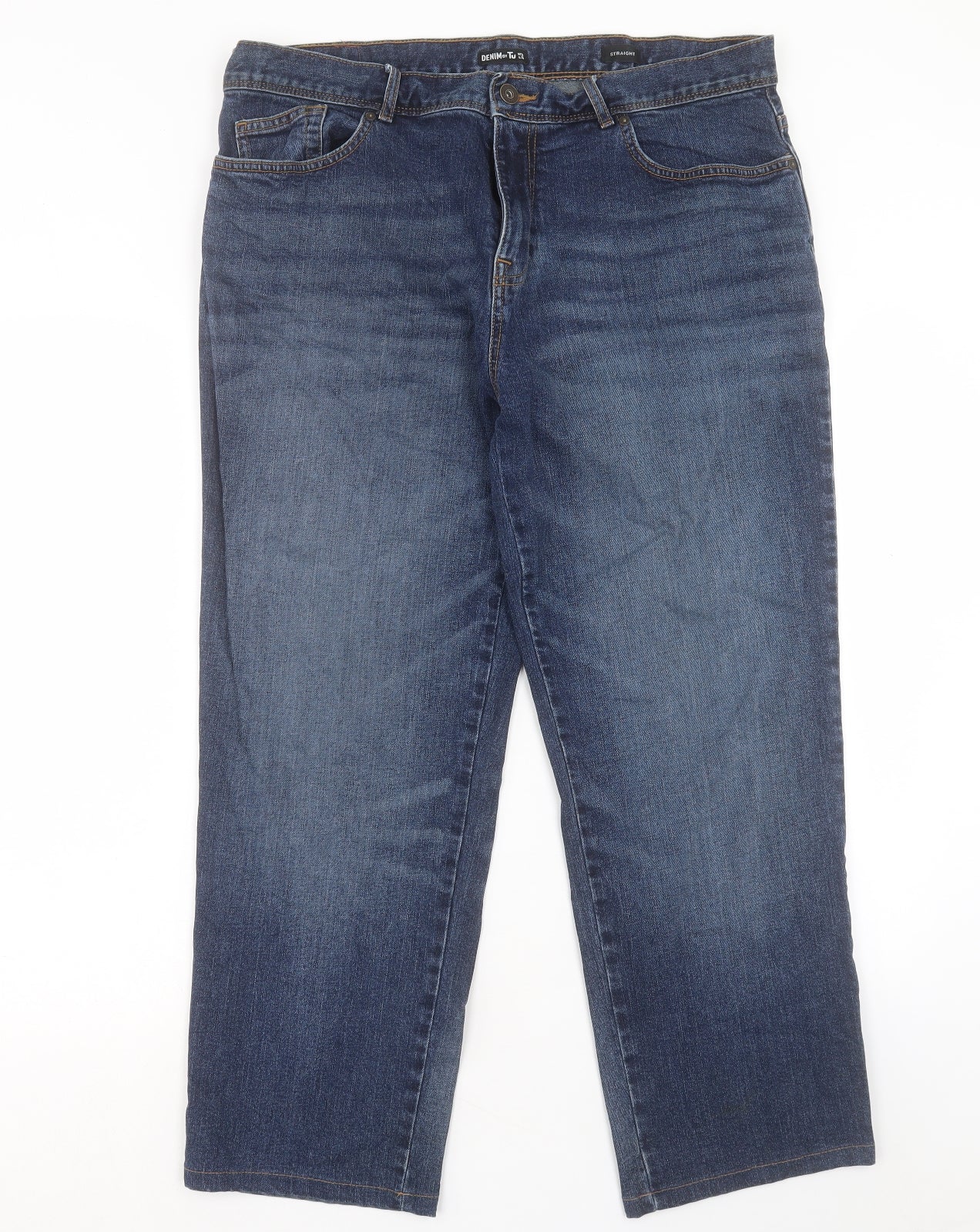 TU Mens Blue Cotton Straight Jeans Size 36 in L30 in Regular Button