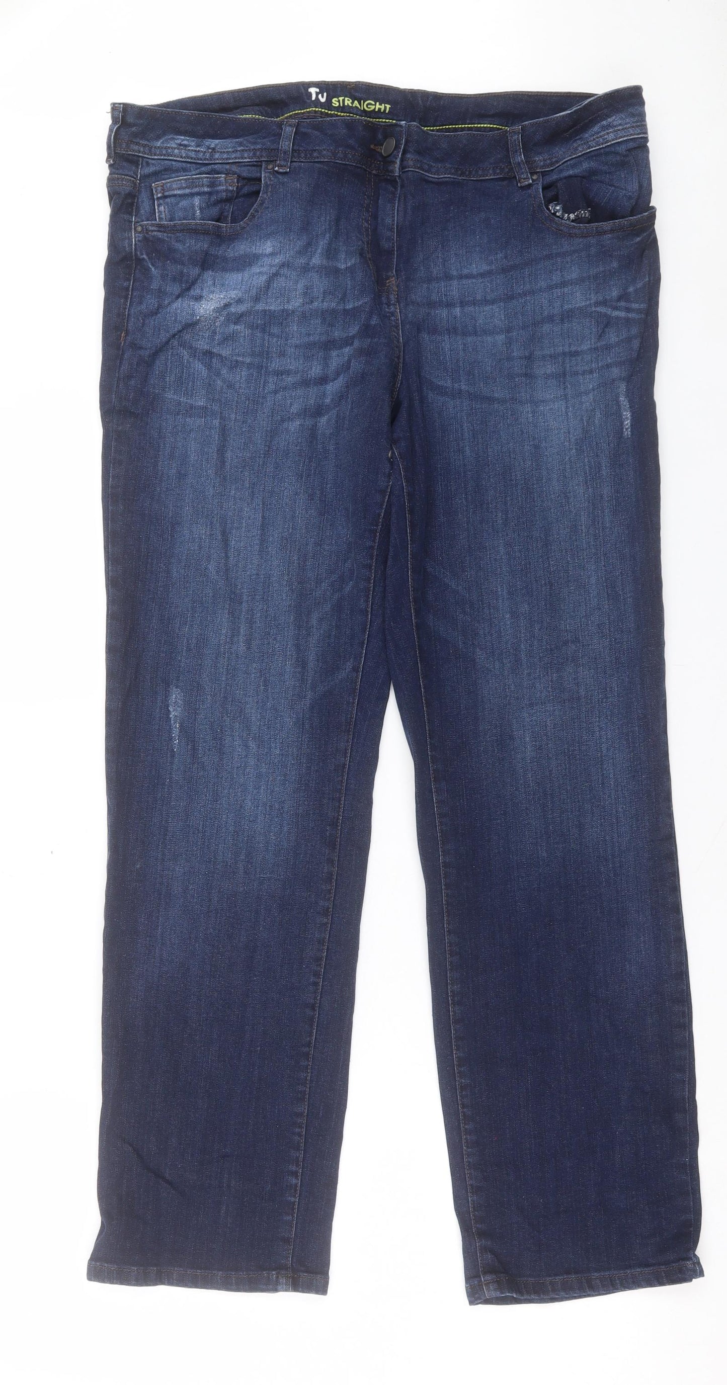 TU Womens Blue Cotton Straight Jeans Size 18 L30 in Regular Button