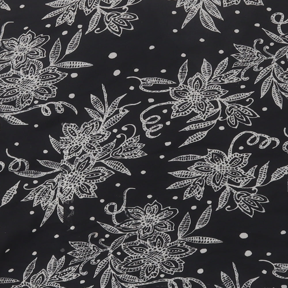 Anne Carson Womens Black Floral Polyester Basic Blouse Size XL V-Neck