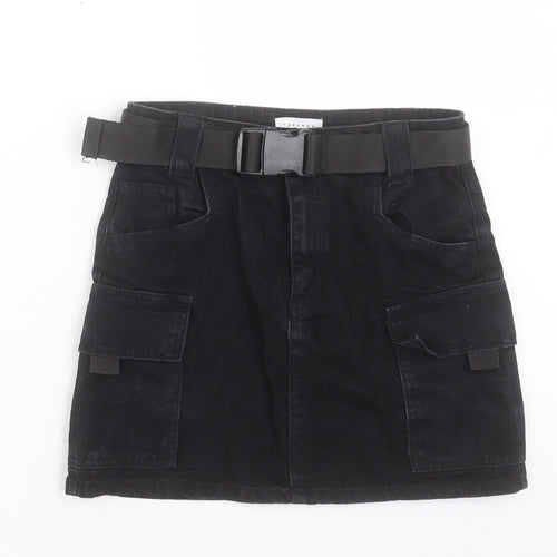 Topshop Womens Black Cotton A-Line Skirt Size 8 Button