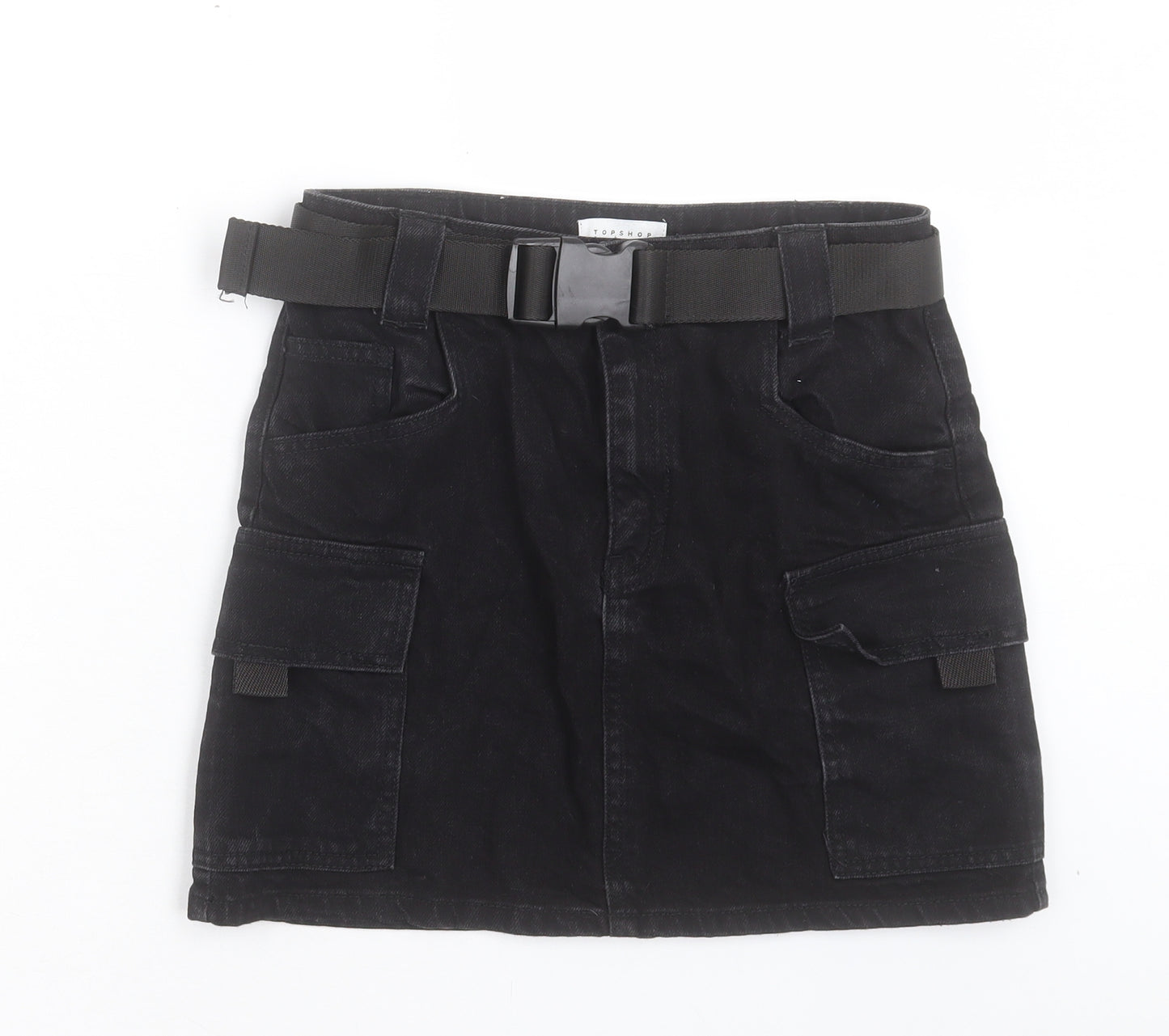 Topshop Womens Black Cotton A-Line Skirt Size 8 Button