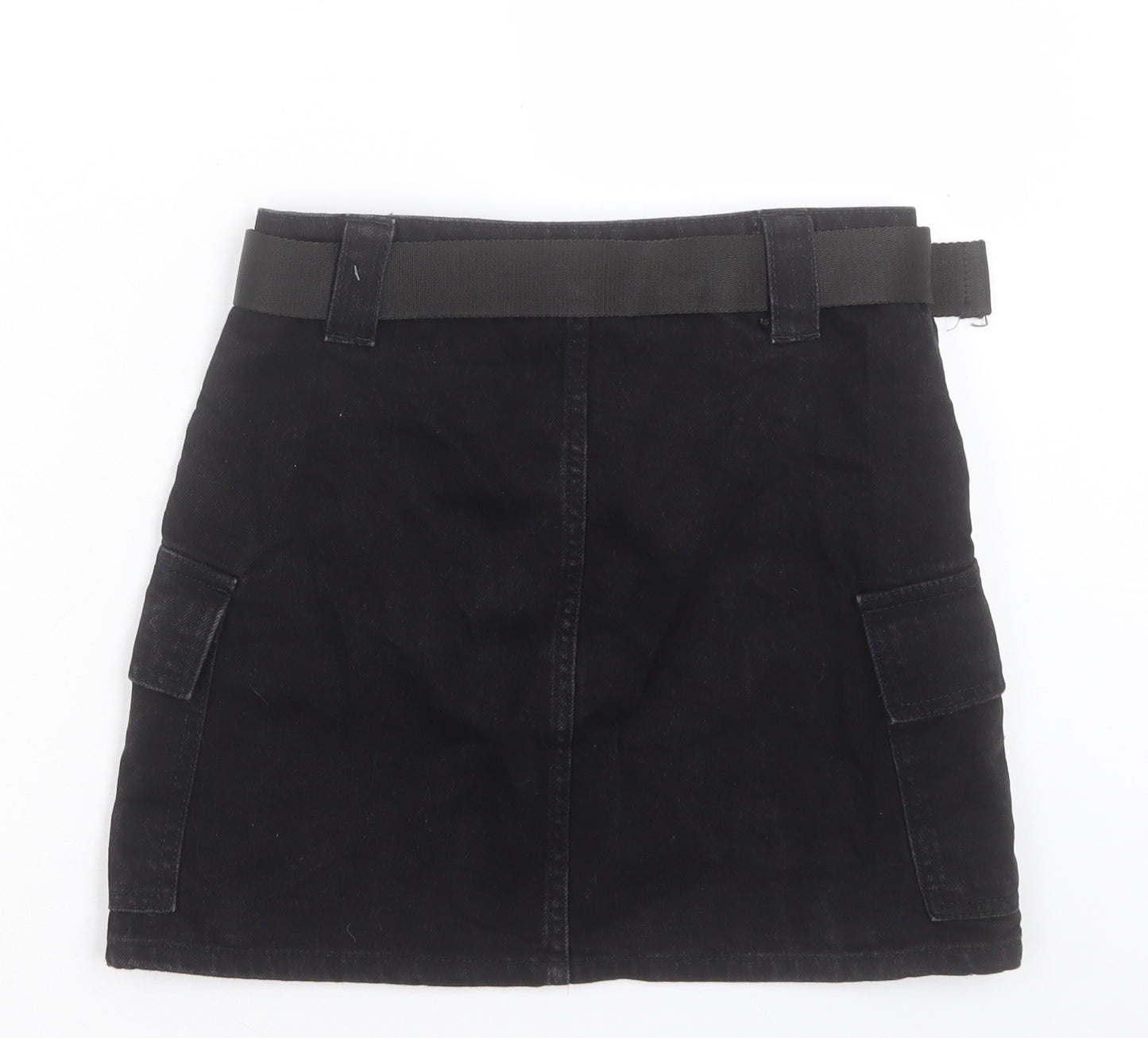 Topshop Womens Black Cotton A-Line Skirt Size 8 Button