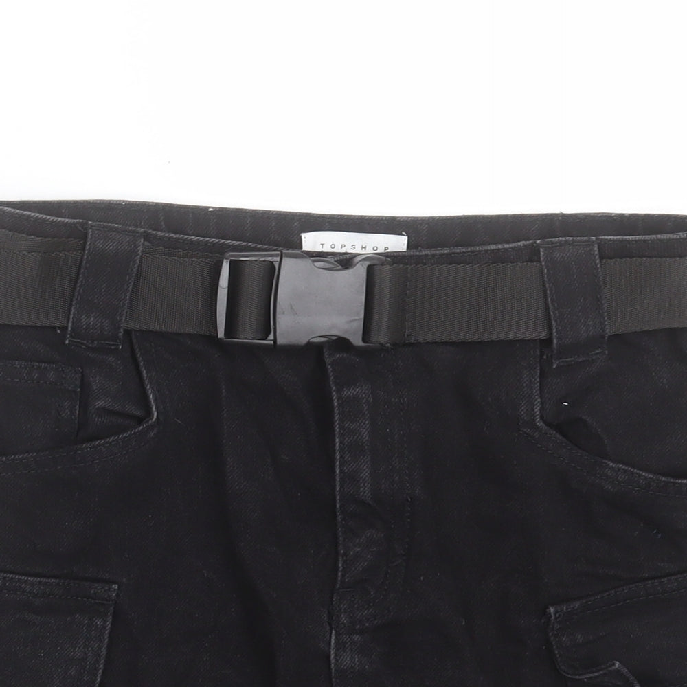 Topshop Womens Black Cotton A-Line Skirt Size 8 Button