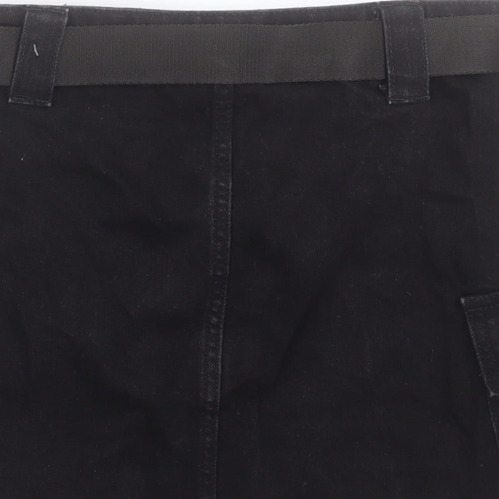 Topshop Womens Black Cotton A-Line Skirt Size 8 Button