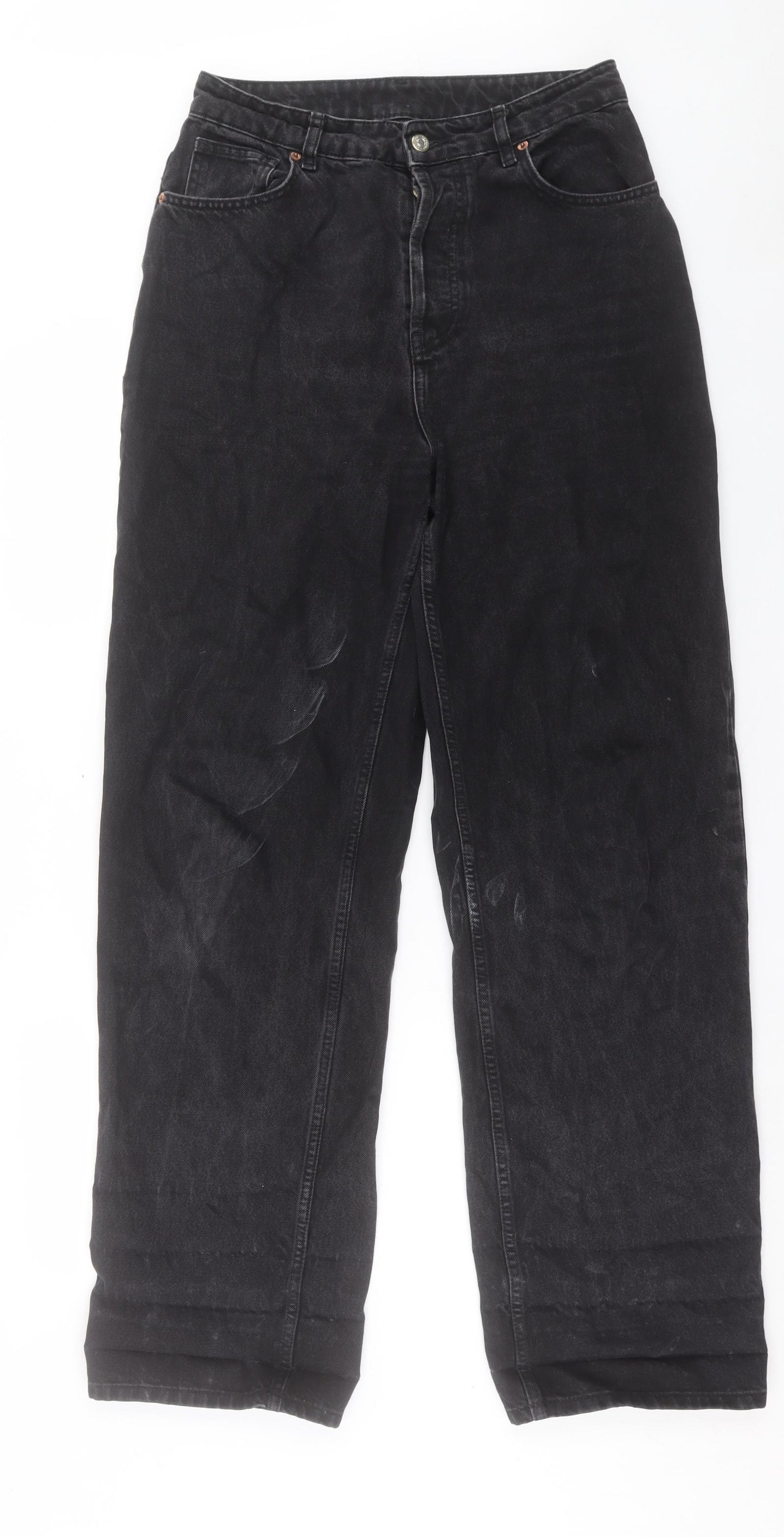 Topshop Mens Black Cotton Wide-Leg Jeans Size 30 in L32 in Regular Button
