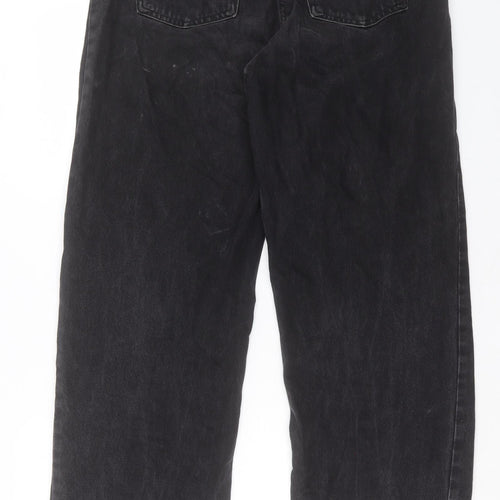 Topshop Mens Black Cotton Wide-Leg Jeans Size 30 in L32 in Regular Button