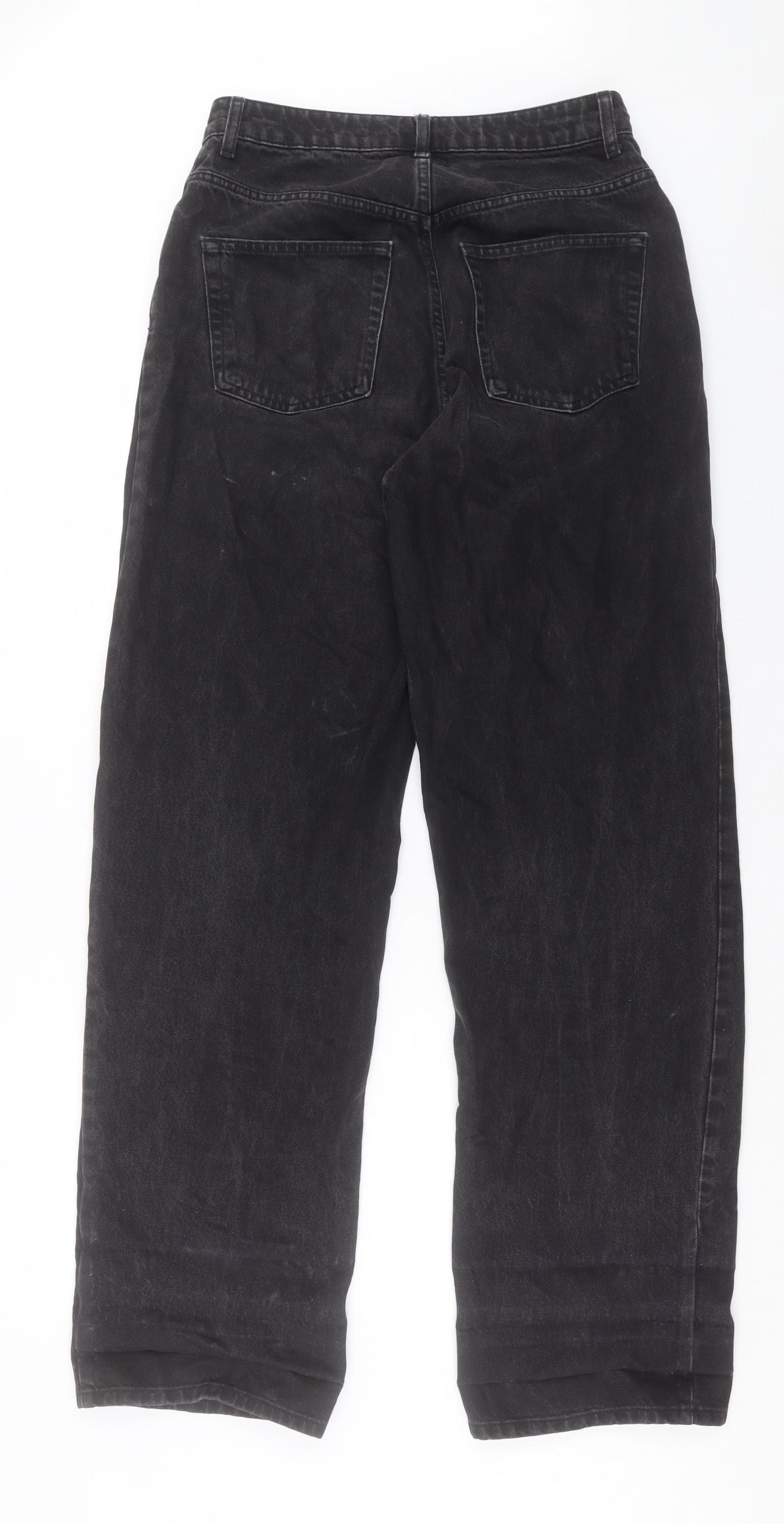 Topshop Mens Black Cotton Wide-Leg Jeans Size 30 in L32 in Regular Button