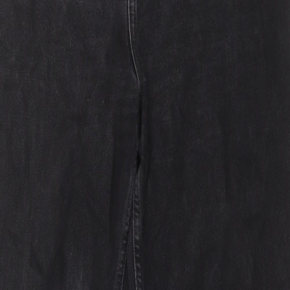 Topshop Mens Black Cotton Wide-Leg Jeans Size 30 in L32 in Regular Button