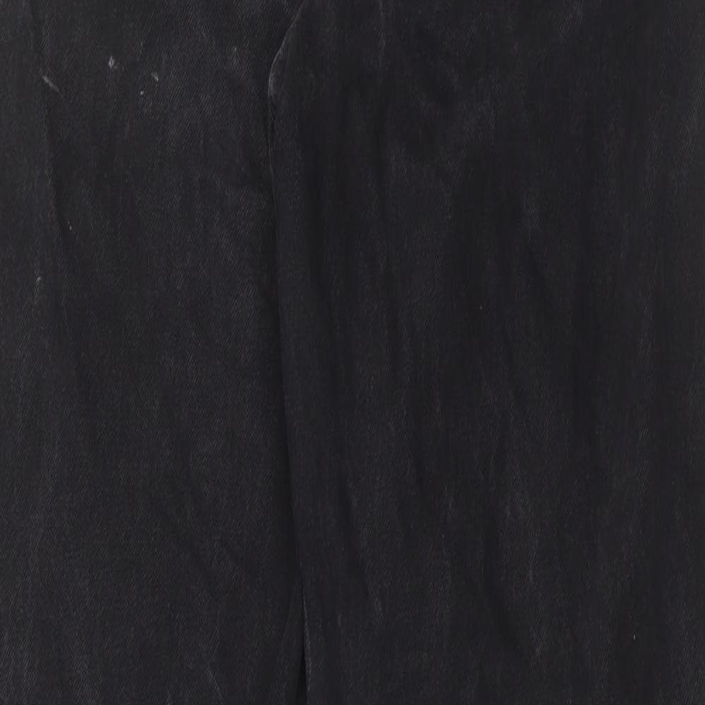 Topshop Mens Black Cotton Wide-Leg Jeans Size 30 in L32 in Regular Button