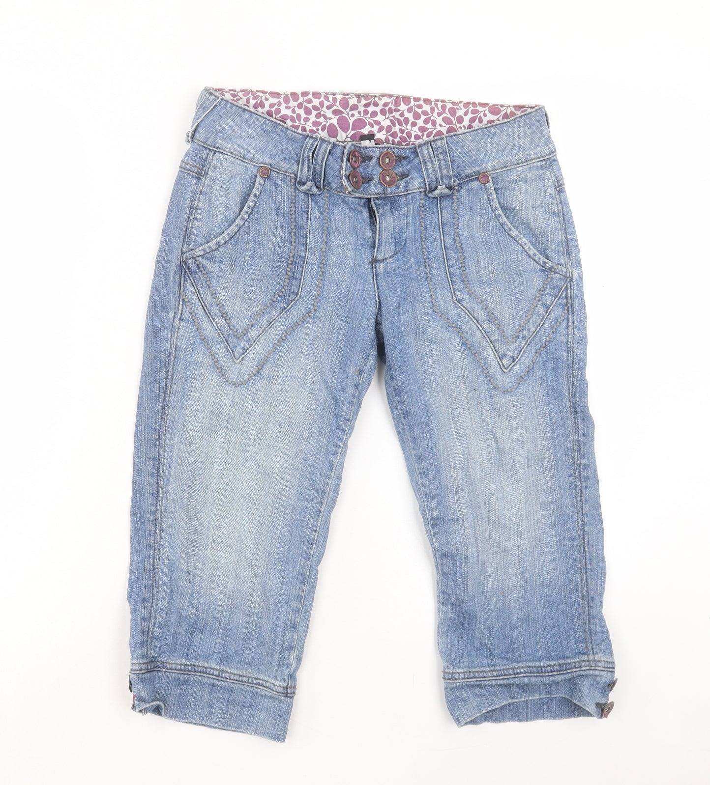 Matalan Womens Blue Cotton Bermuda Shorts Size 8 L17 in Regular Button