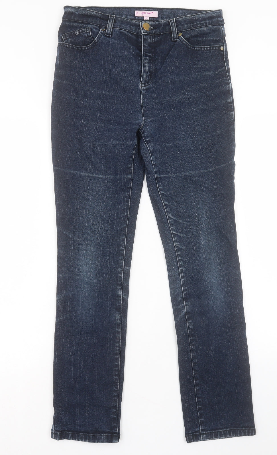 Per Una Womens Blue Cotton Straight Jeans Size 10 L28 in Regular Button
