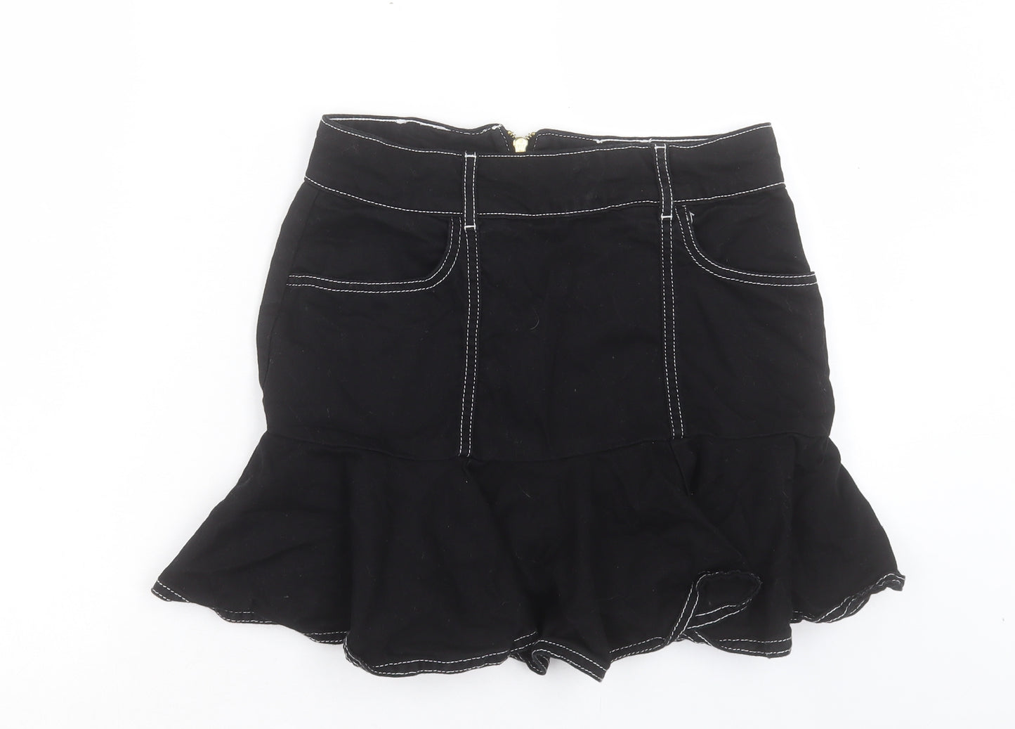 River Island Womens Black Cotton A-Line Skirt Size 10 Zip