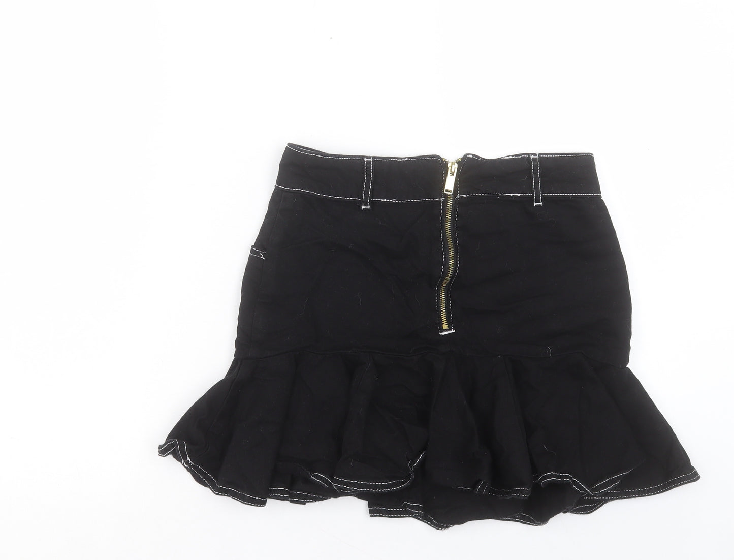 River Island Womens Black Cotton A-Line Skirt Size 10 Zip
