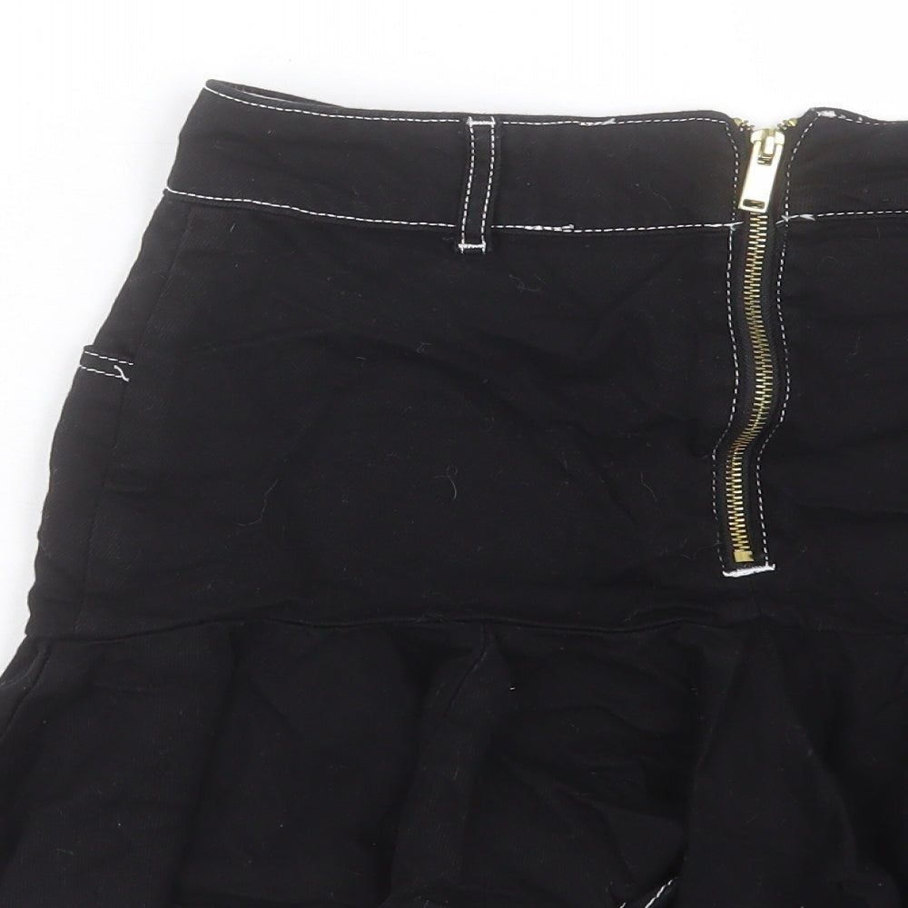 River Island Womens Black Cotton A-Line Skirt Size 10 Zip