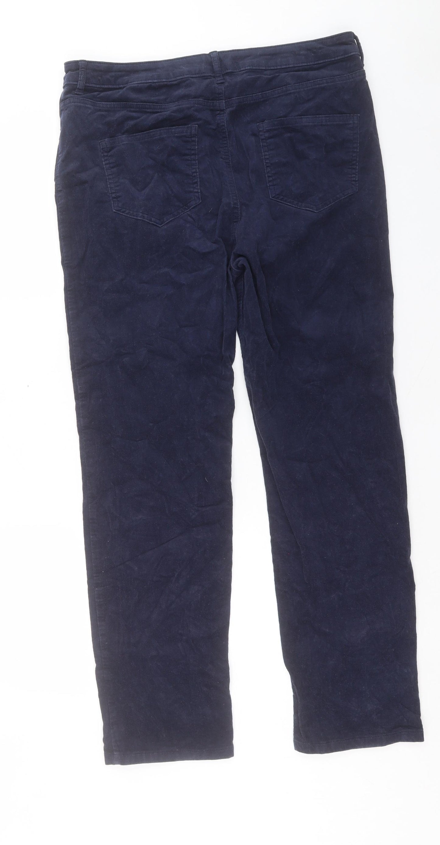 Marks and Spencer Womens Blue Cotton Trousers Size 16 L30 in Regular Button