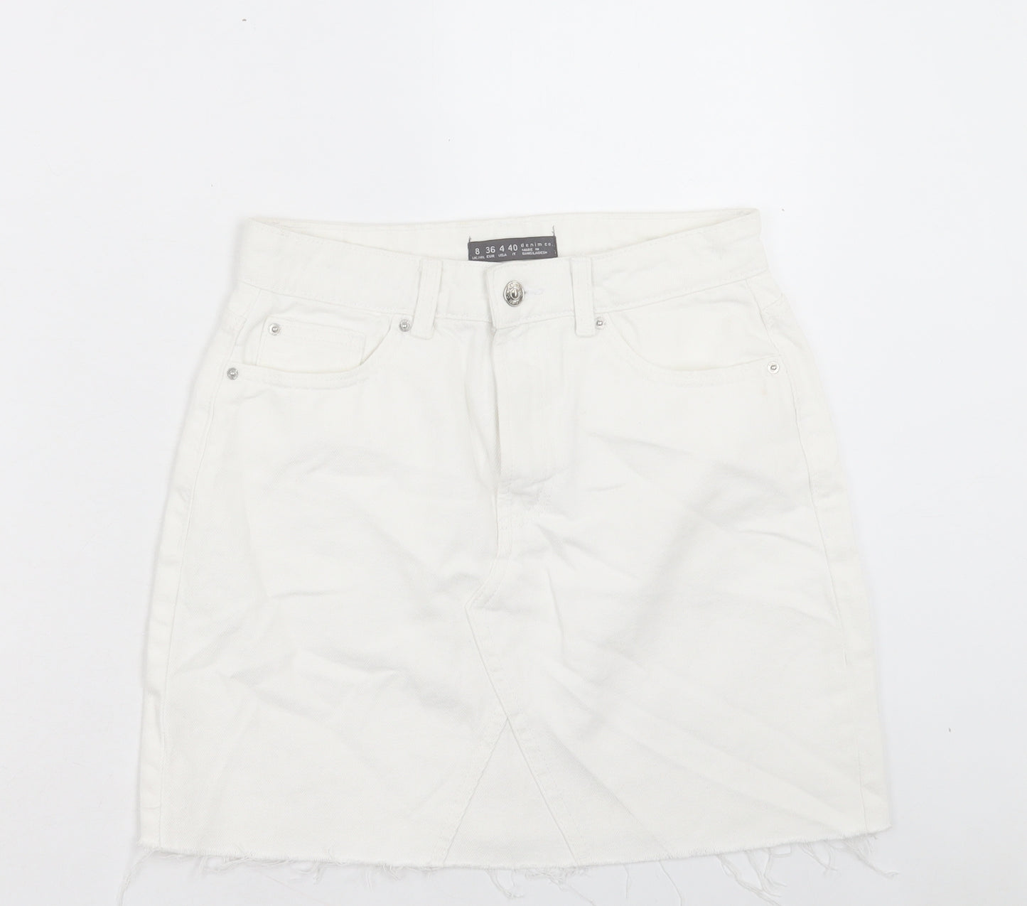 Denim & Co. Womens White Cotton A-Line Skirt Size 8 Button