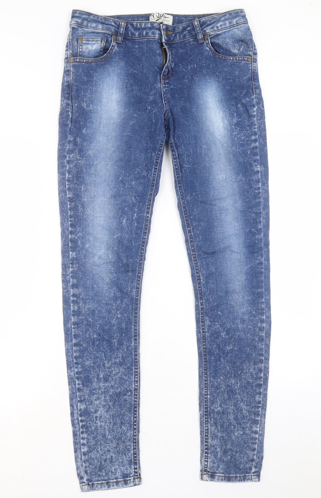 Miss Selfridge Womens Blue Cotton Skinny Jeans Size 12 L31 in Regular Button
